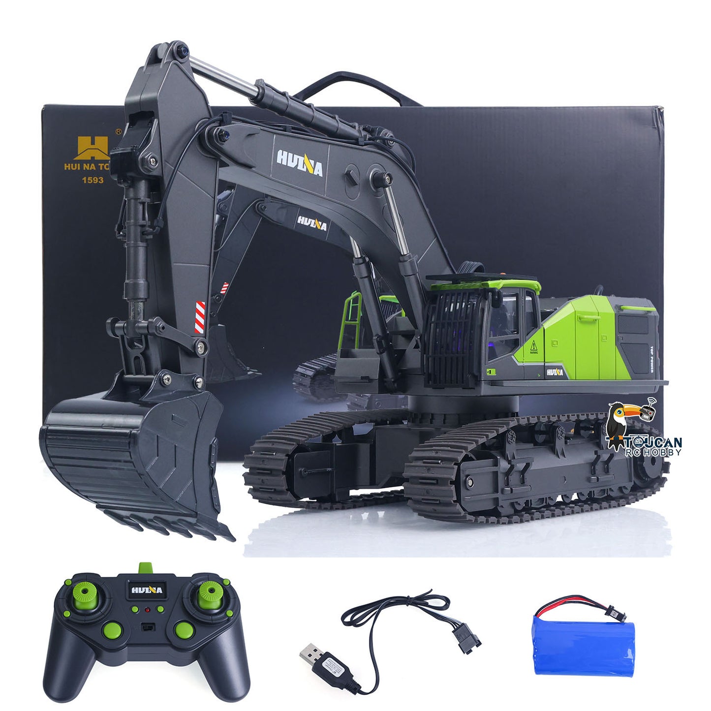 US STOCK HUINA 1/14 593 Toys Model RC Excavator Car Gift Battery 2.4G Remote Control Digger