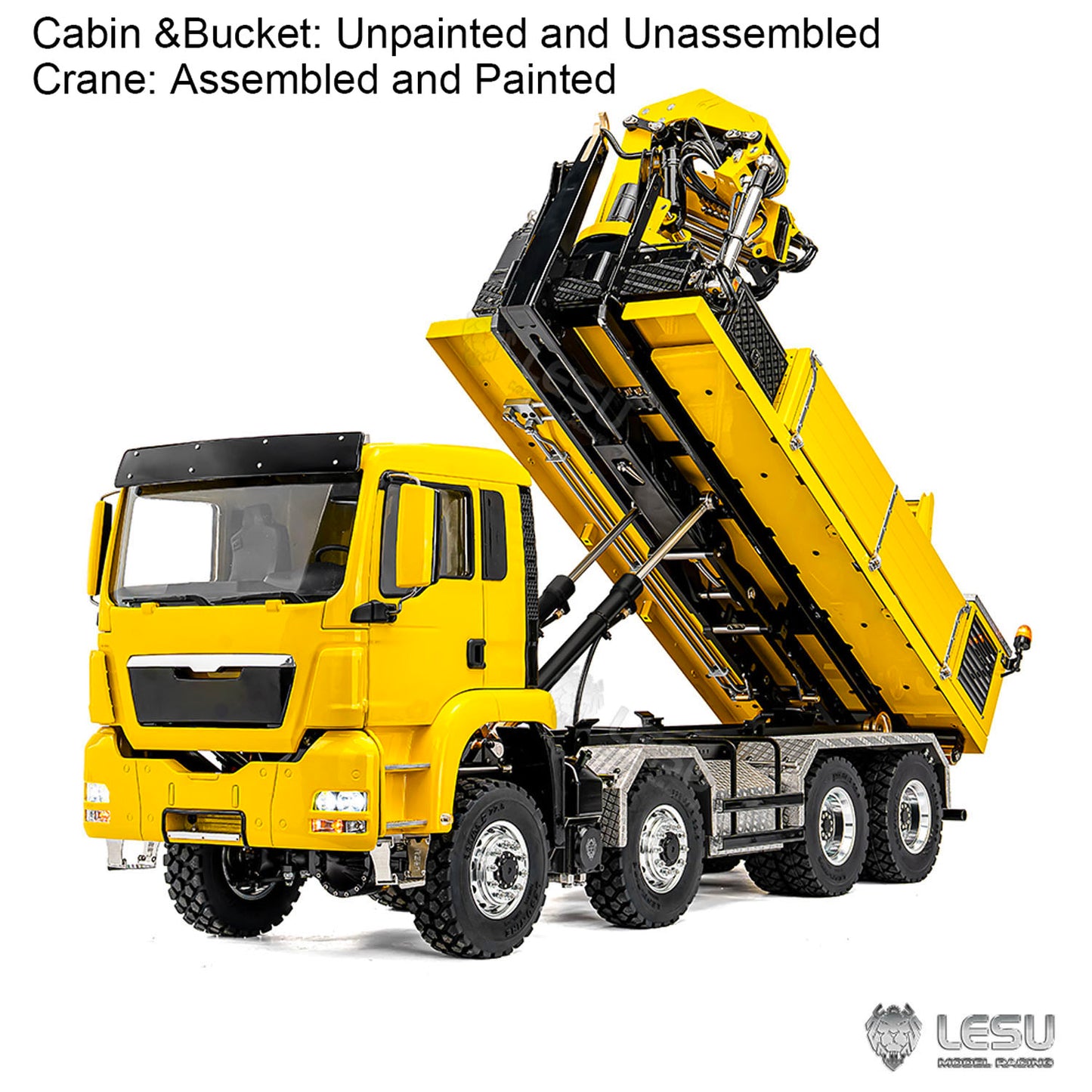 LESU 1/14 RC Hydraulic Roll on off Dumper Truck Crane Unassembled Plastic TGS Cabin Metal 8x8 Chassis Electric Tipper Axles Lock