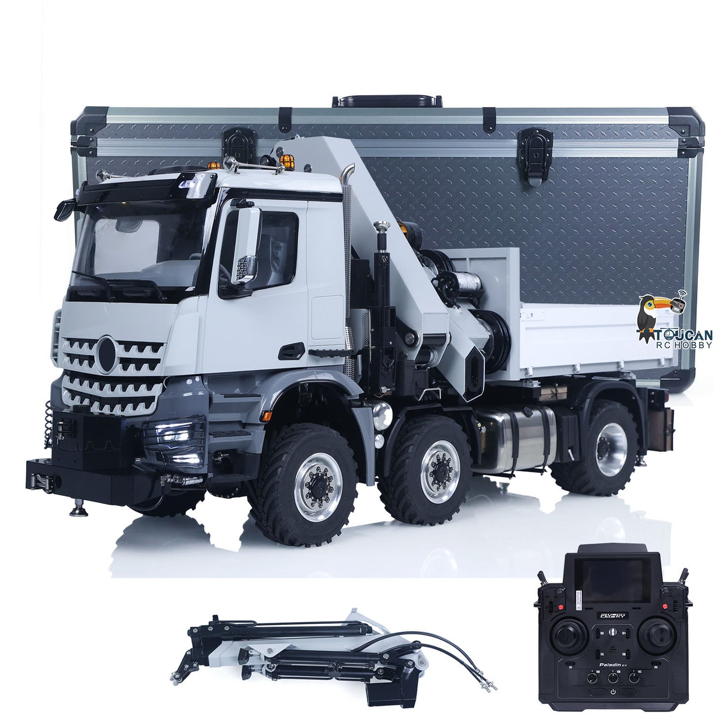 4151 AK Metal 1/14 RC Tractor Truck with Hydraulic Crane Fly Jib Arm Bucket 6*6 Remote Control Farm Car 3Speed Model Lorry Sound