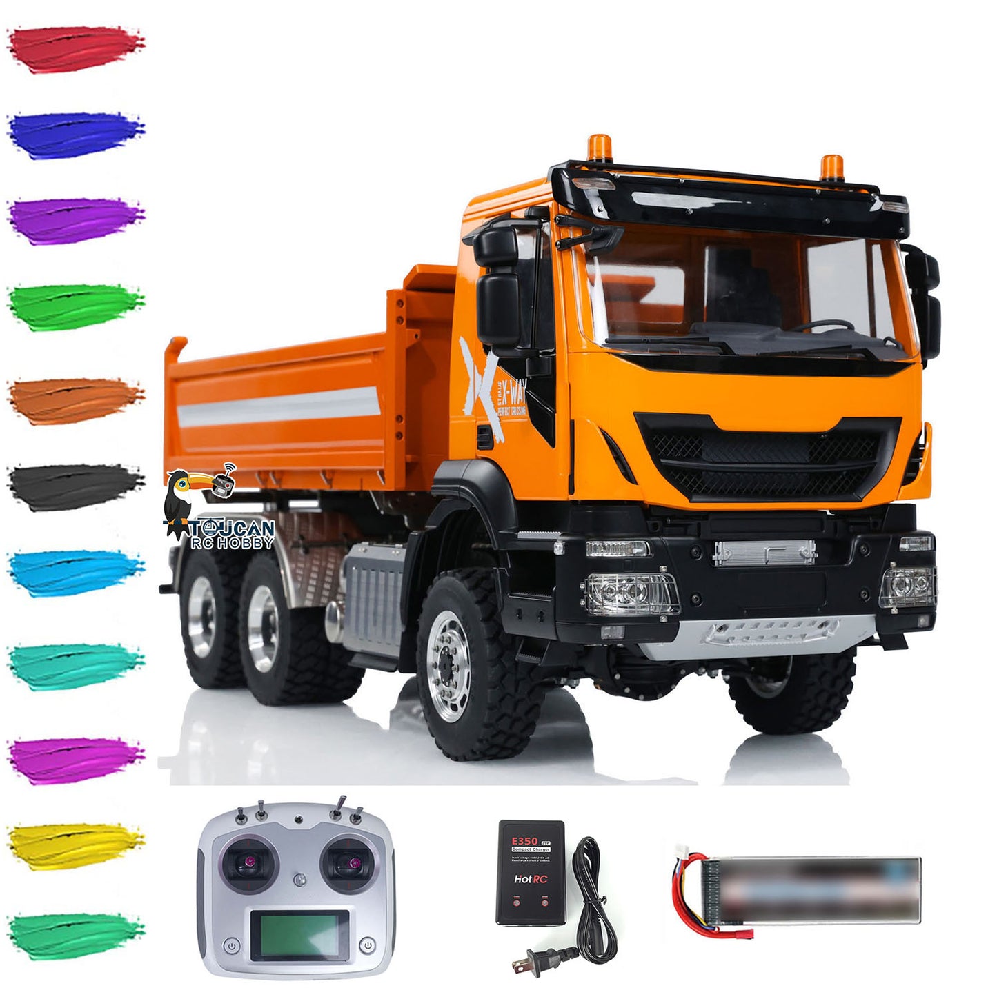 LESU Metal 6x6 1/14 RC Hydraulic Dumper Car 3-way Radio Control Dump Truck Model with Light and Sound System 3-speed Transmission