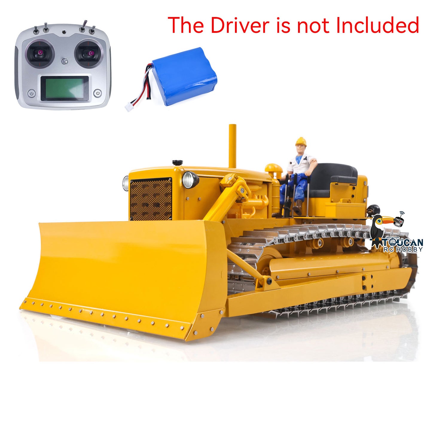 Metal 1/14 RC Hydraulic Bulldozer D7 Remote Control Dozer Model Engineering Vehicle Flysky Radio Light Sound System Battery