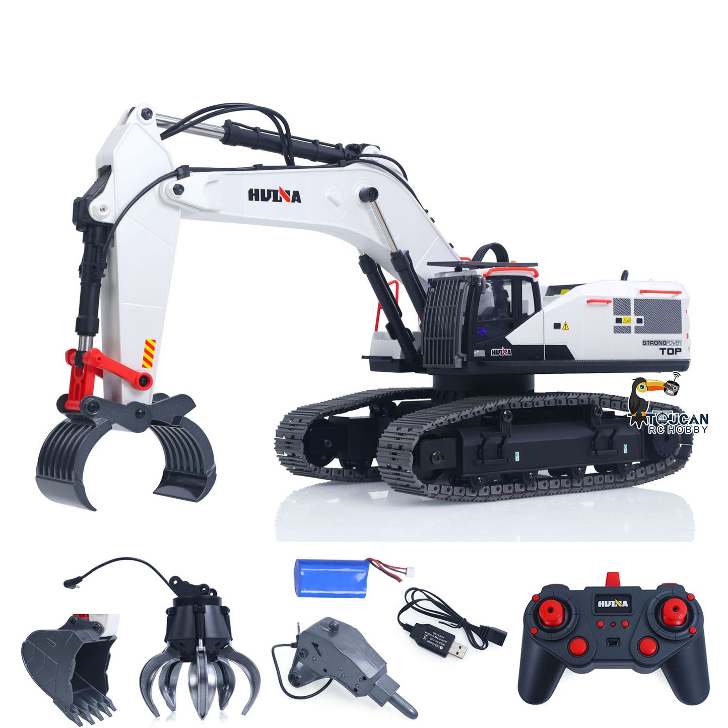US STOCK 1/14 HUINA RC Metal Excavator Model Toys 1594 Radio Control Digger Light Sound Battery