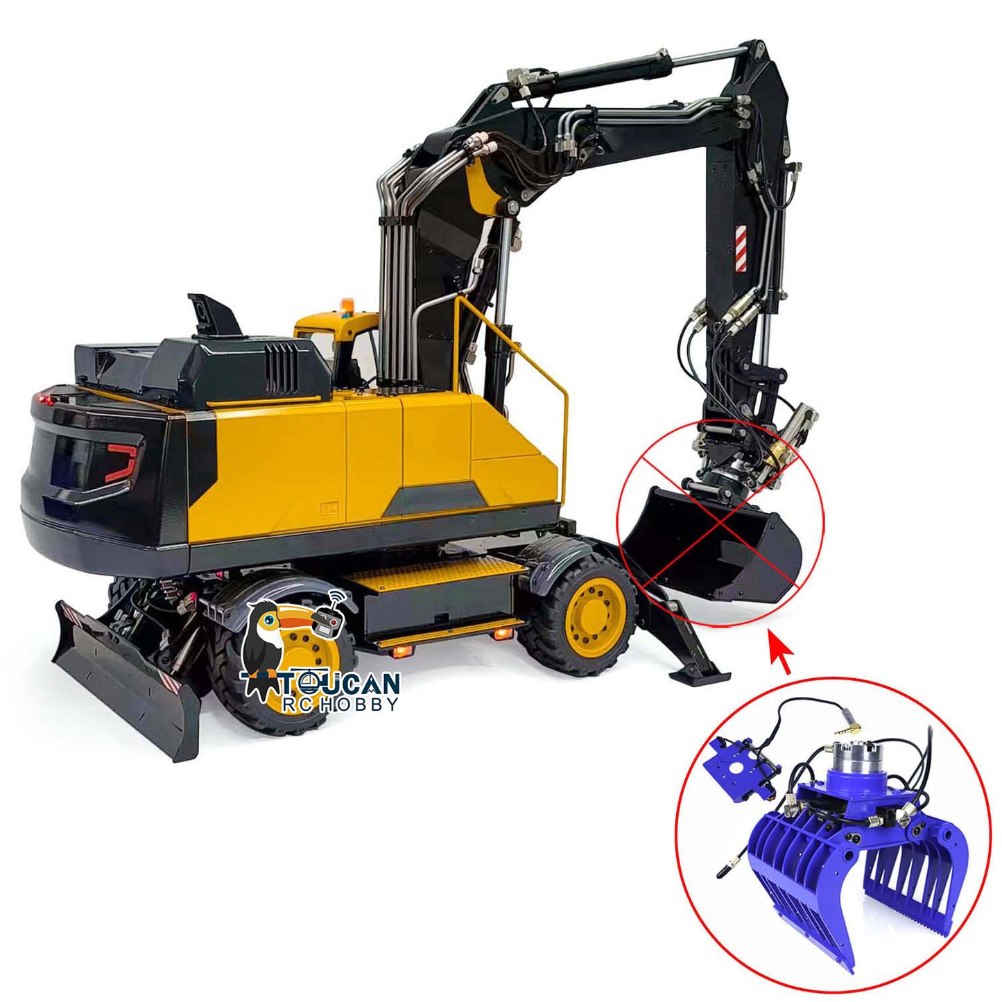 Metal 1:14 RC Hydraulic Digger 3-Arms EC380 Wheeled Remote Control Excavators Simulated Sound System AT9S RC Controller