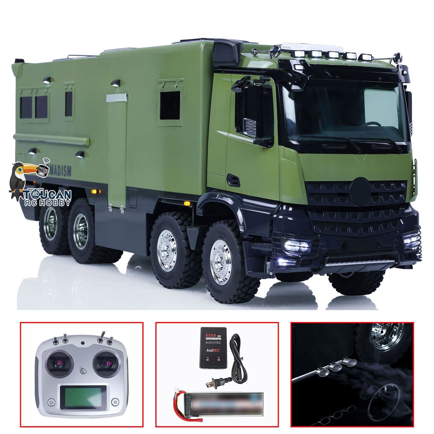 1/14 8*4 RC Recreational Vehicles Remote Control Caravaning Touring Car Sound Light Smoking RTR Version 3Speed Gearbox I6S Battery