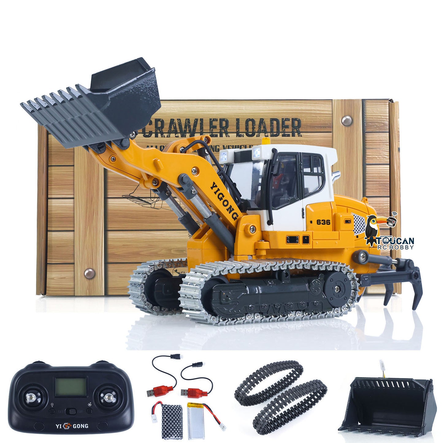 US STOCK 1:50 RC Electric Lifting Tracked Loader LR636 2.4G Construction Vehicle Metal Bucket Tracks Ripper RTR Model Light Sound Battery