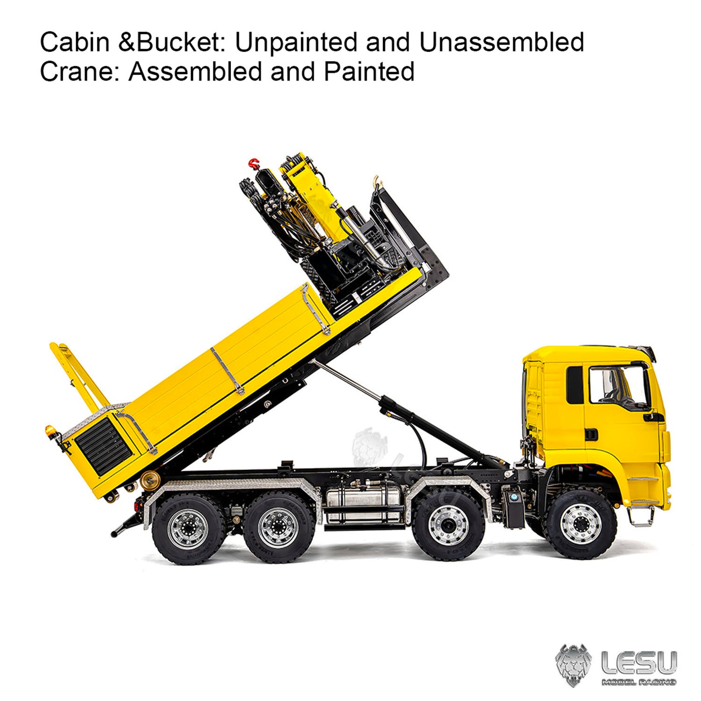LESU 1/14 RC Hydraulic Roll on off Dumper Truck Crane Unassembled Plastic TGS Cabin Metal 8x8 Chassis Electric Tipper Axles Lock