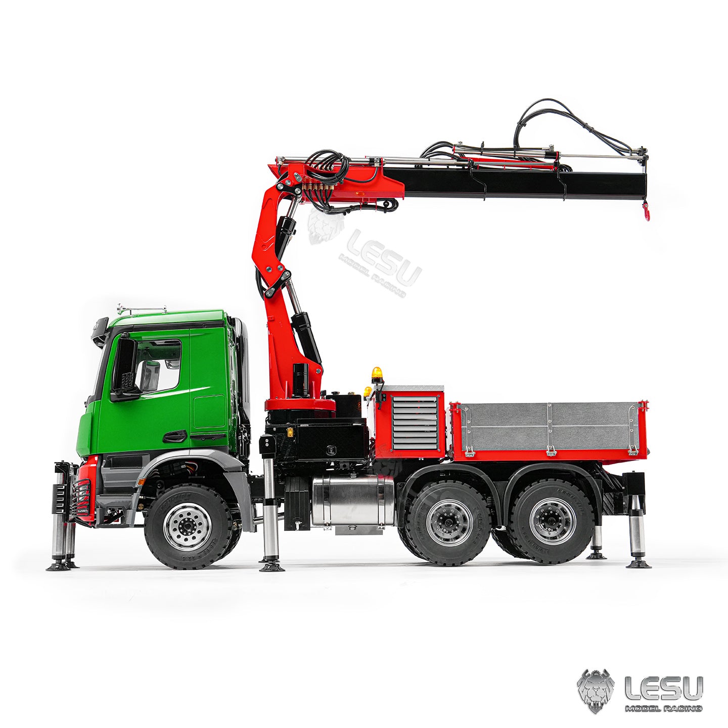 LESU 3363 6X6 Metal 1/14 RC Hydraulic Crane Truck Fly Jib Arm 3Speed Remote Control Lorry 7CH Valve 6 Outriggers Axle Diff Lock