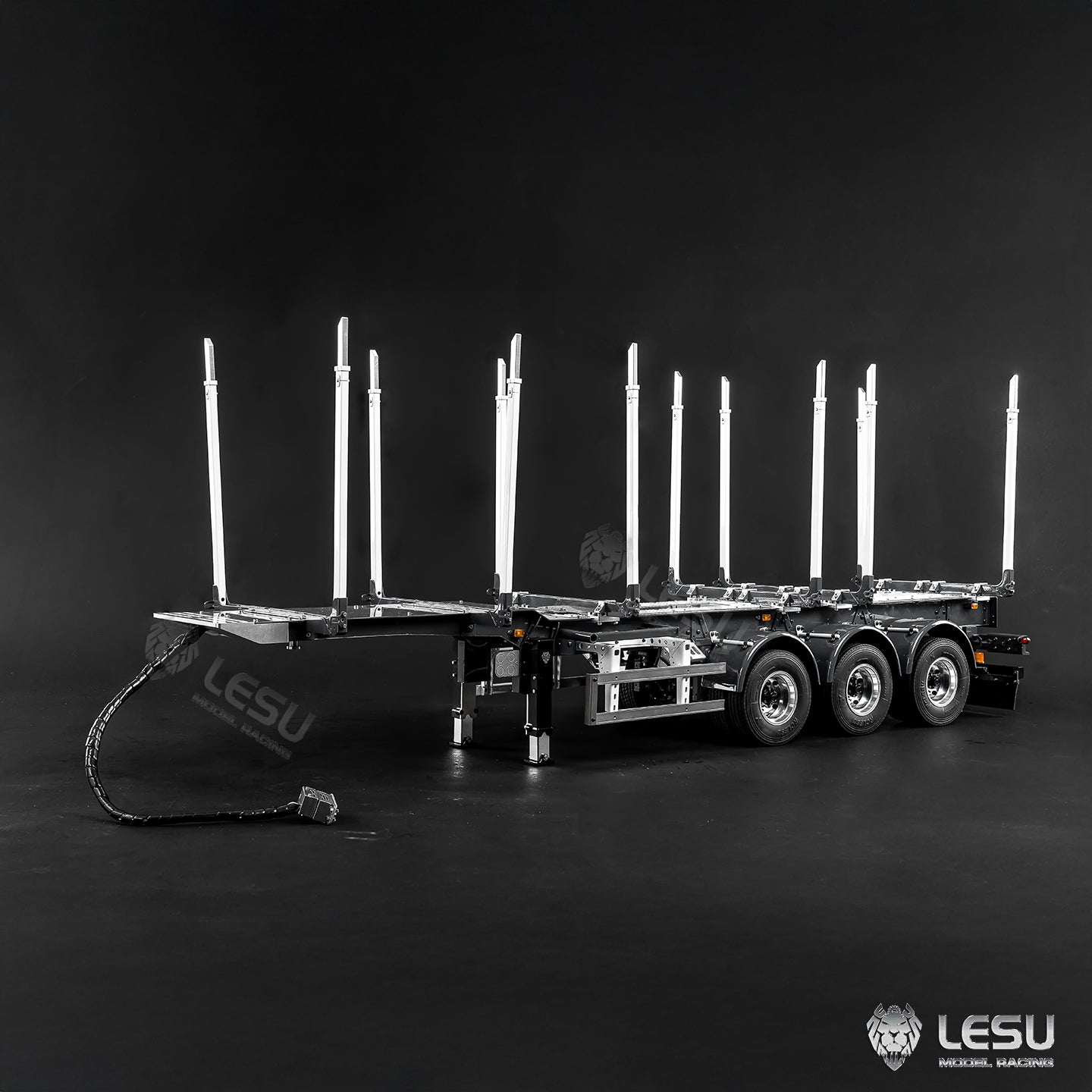 LESU 1/14 Metal Log Semi Trailer RC Wood Transport Car Light Electric Lifting Leg Servo-Controlled Drum Brake for TAMIYA Tractor Truck