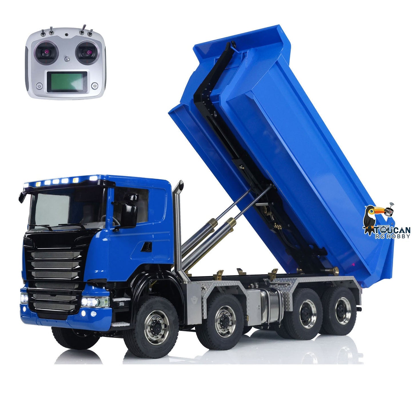 1:14 8x8 RC Hydraulic Roll-on Dump Truck Radio Controlled Tipper Car U-shaped Short High Bucket Timber Flatbed Sounds Lights