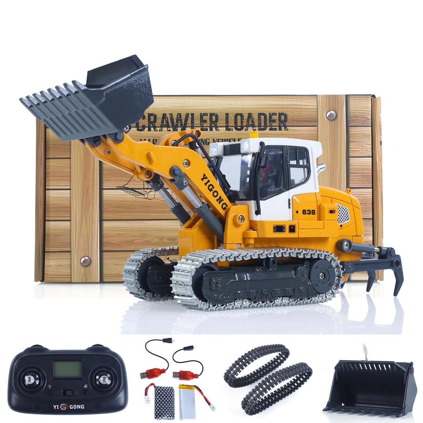 Fast Shipping 1:50 RC Electric Lifting Tracked Loader LR636 2.4G Construction Vehicle Metal Bucket Tracks Ripper RTR Model Light Sound Battery