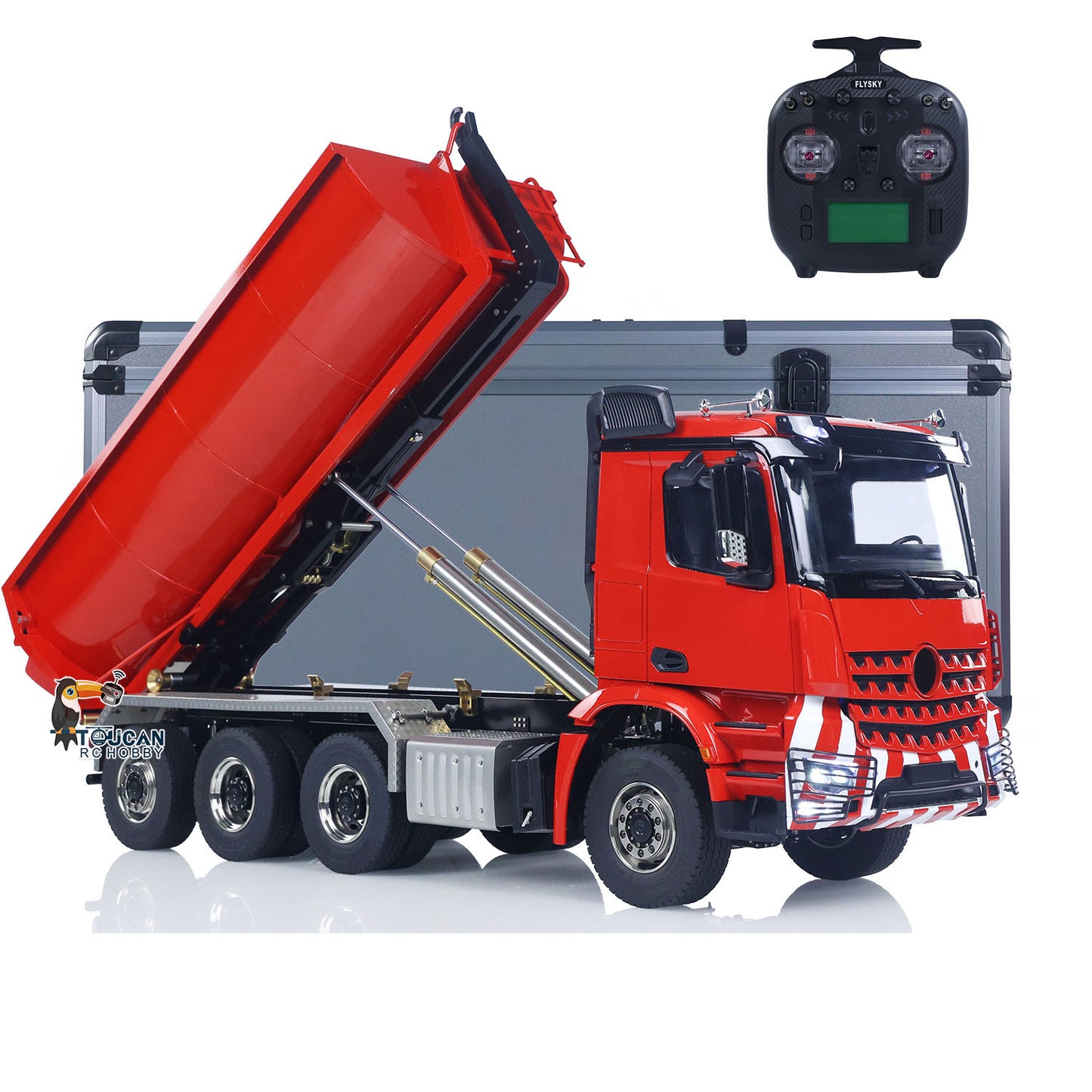 Metal 1/14 RC Hydraulic Dump Truck 8*8 3Speed Radio Controlled Roll Off Tipper 3363 Rear Axle Steering Light & Sound System