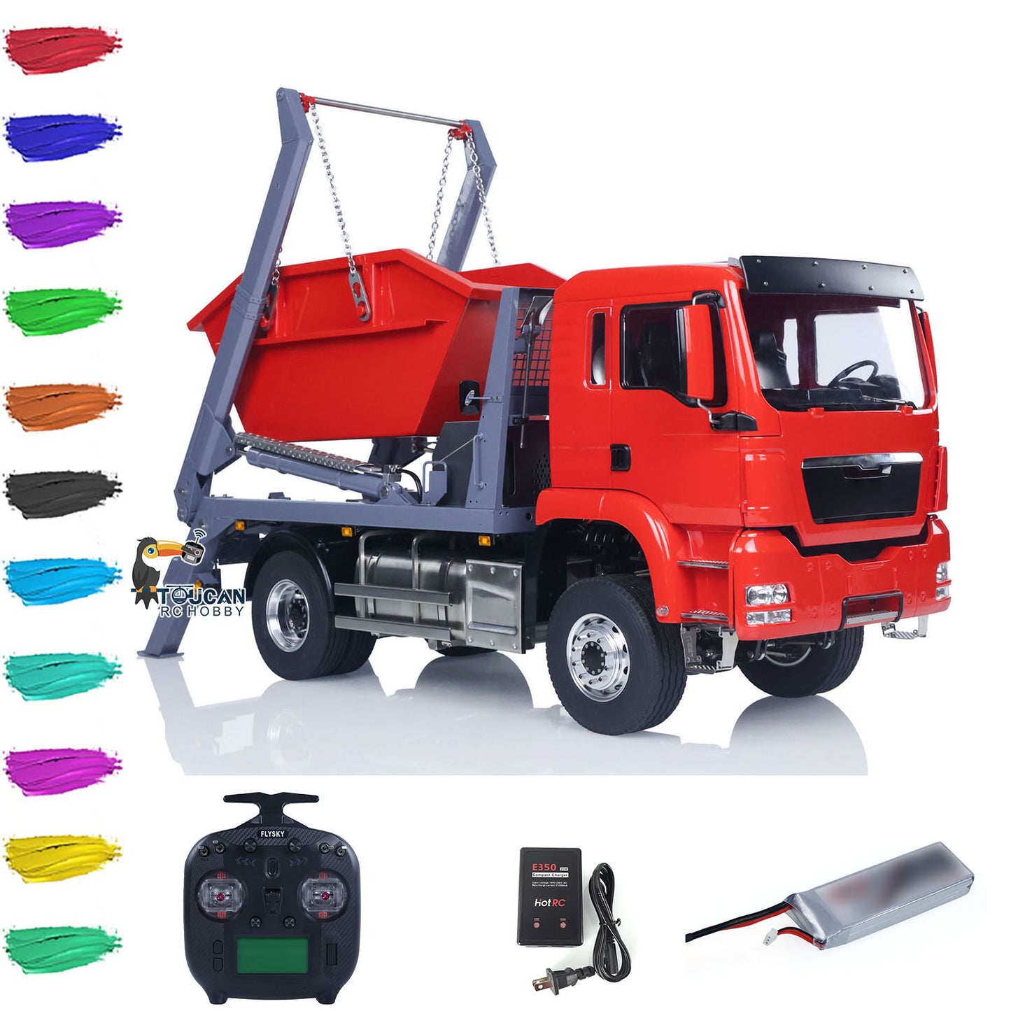 LESU Metal 1/14 RC Hydraulic Swing Arm Garbage Dump Truck 4X4 Remote Control Skip Loader RTR TGS Light Sound ST8 Radio Battery