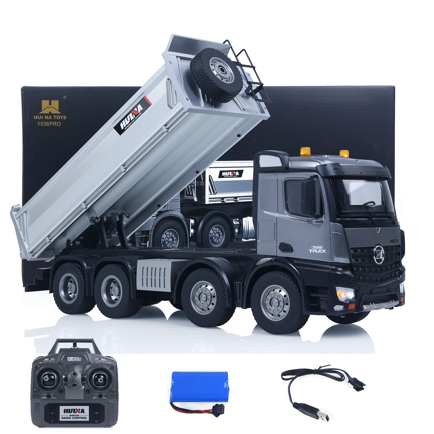 Fast Shipping HUINA 1/14 Remote Control Dump Truck 12CH RC Tipper Finished Model Toy Gift RTR Light Sound Effects Radio USB Charging Cable