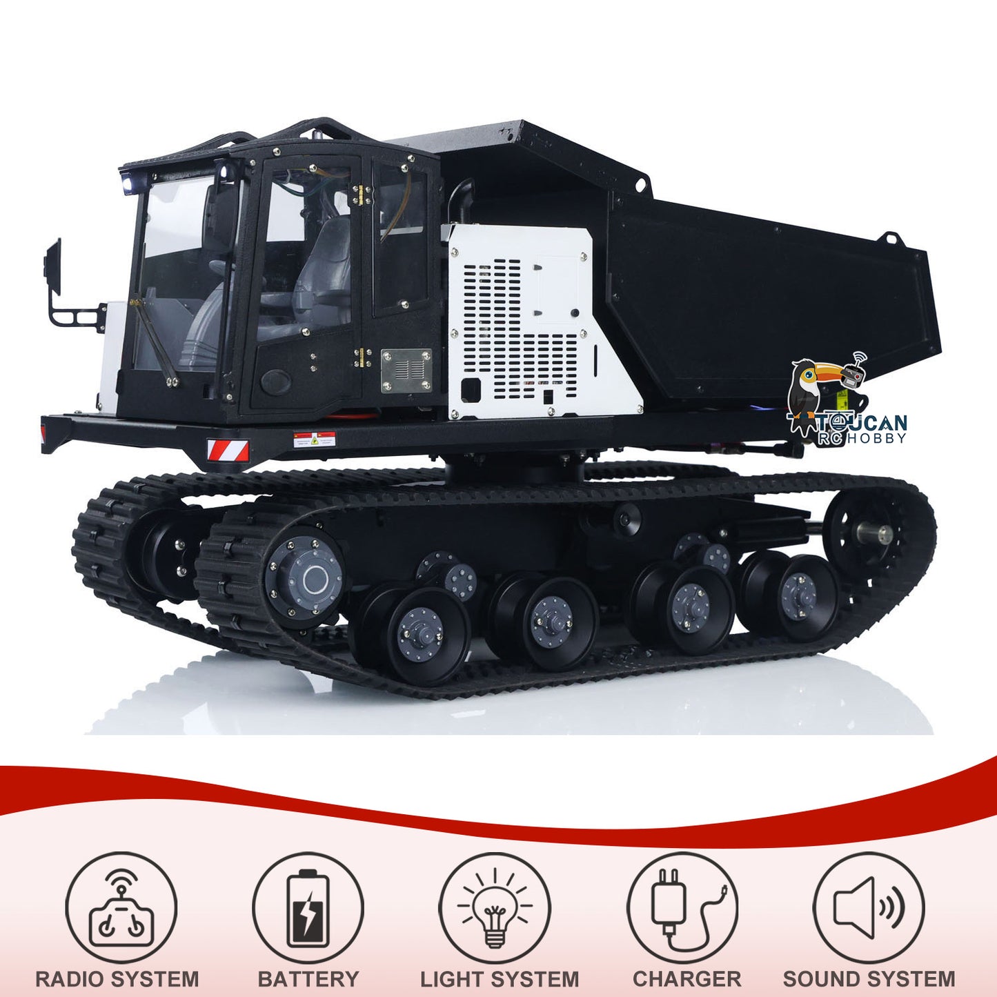 Fast Shipping Metal 1/14 RC Hydraulic Crawler Dump Truck T14R Radio Controlled Tracked Tipper RTR Construction Vehicle ST8 Light Sound Battery