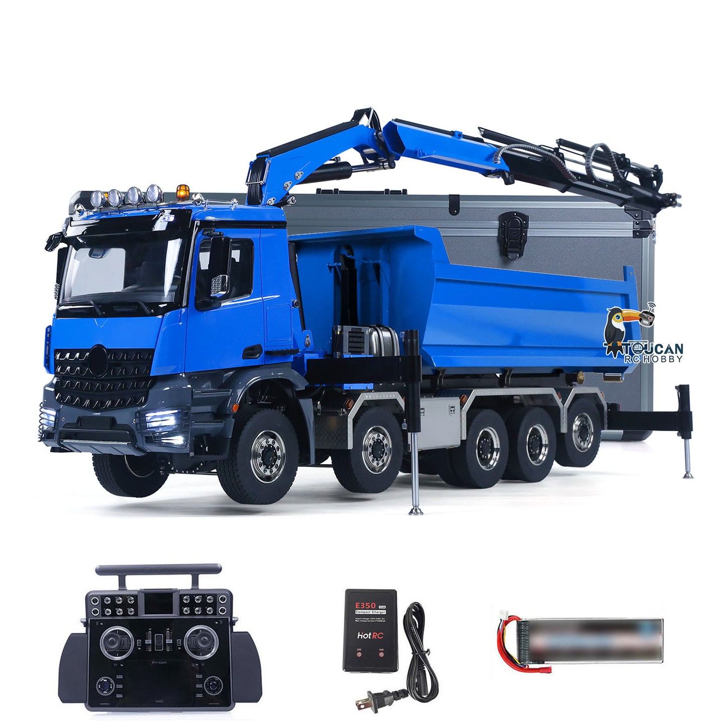 1/14 10x10 RC Hydraulic Equipment Crane Remote Control Dumper Truck Full Dump Car Model with U-shaped High Bucket 3-speed Gearbox