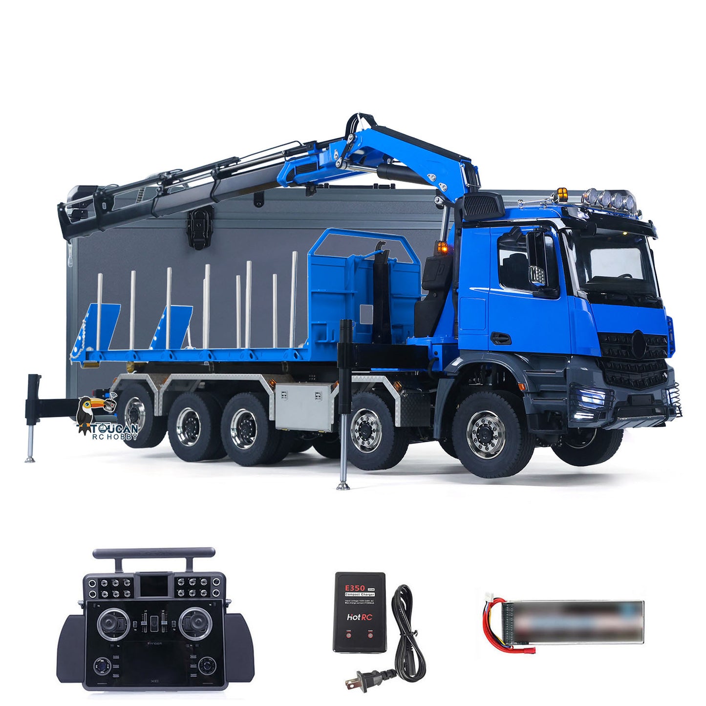1/14 10x10 RC Flatbed Timber Car Hydraulic Metal Radio Control Crane Truck Model with Timber Flatbed 830x190x290mm