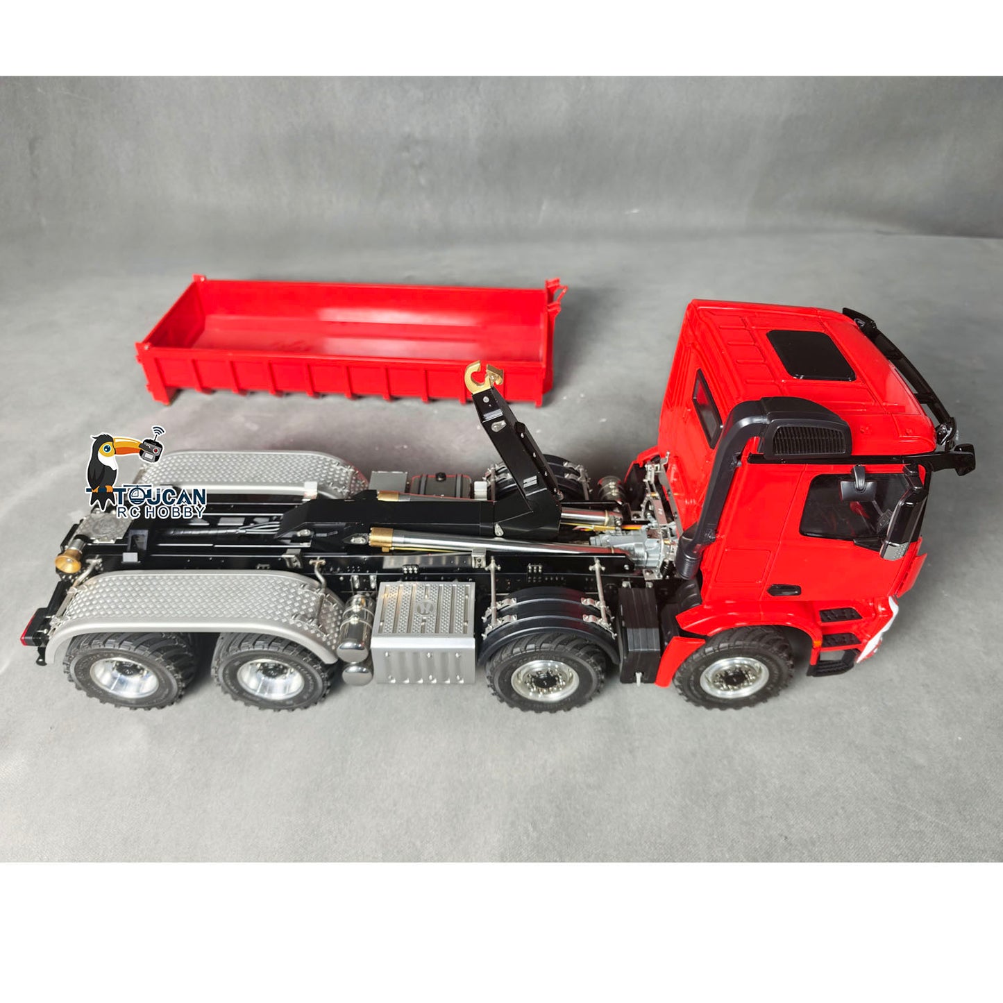 1/14 Remote Control Hydraulic Roll On Off Dumper 3 Valves 8*8 RC Full Tipper 3Speed Gearbox Light Sound System No Battery