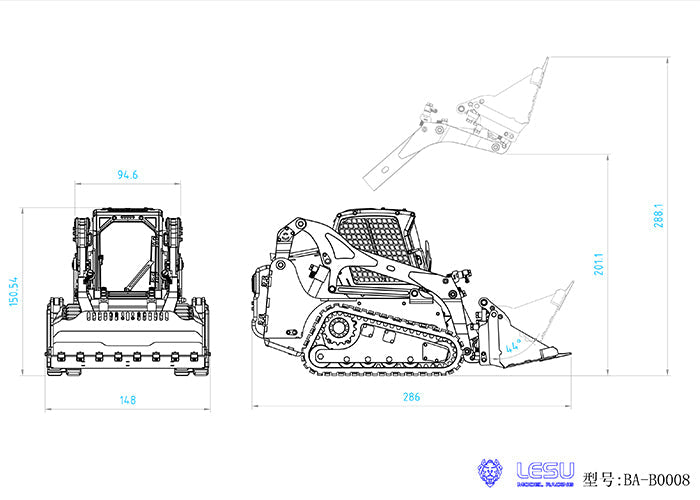 LESU 1/14 RC Metal Hydraulic Aoue-LT5 Tracked Skid-Steer Loader DIY Model Lights