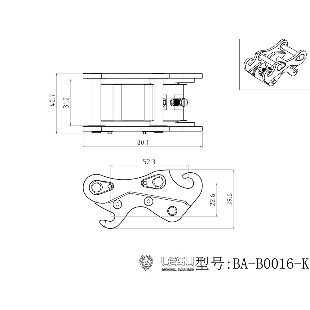LESU Metal Quick Released Coupler for 1/14 RC Hydraulic Excavator Aoue LR945 Engineering Vehicle DIY Remote Control Model Constraction Machine