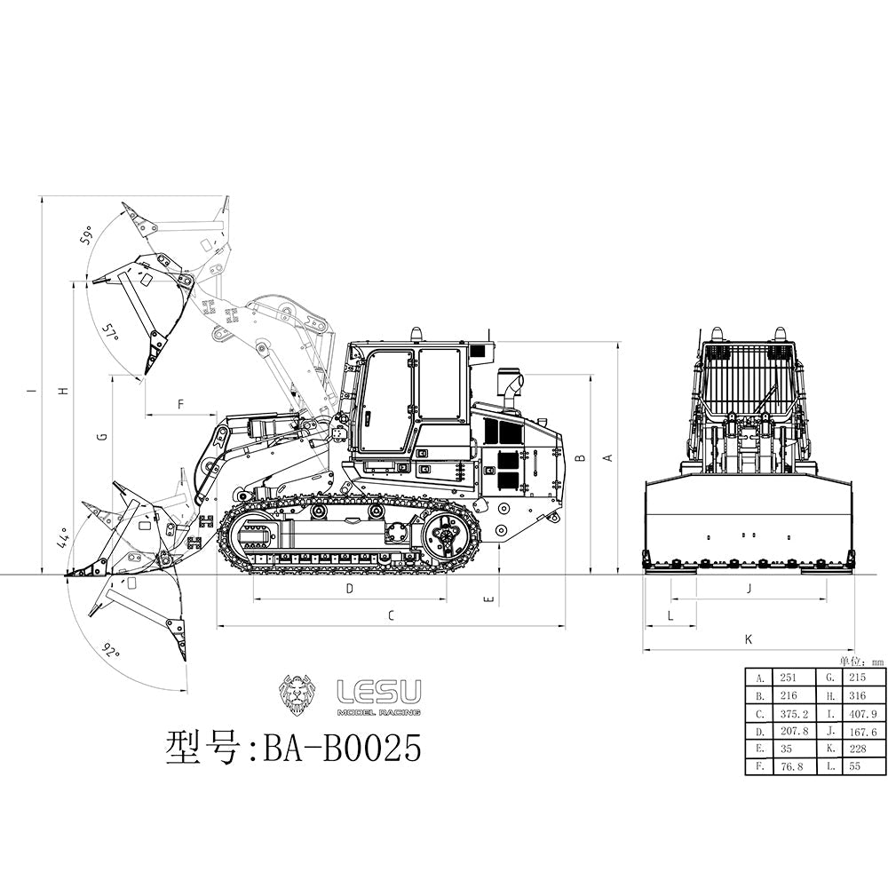 Metal LESU 973K 1/14 Hydraulic RC Loader Remote Control Car Painted Tracks Construction Vehicle Kits PNP RTR Standard Version