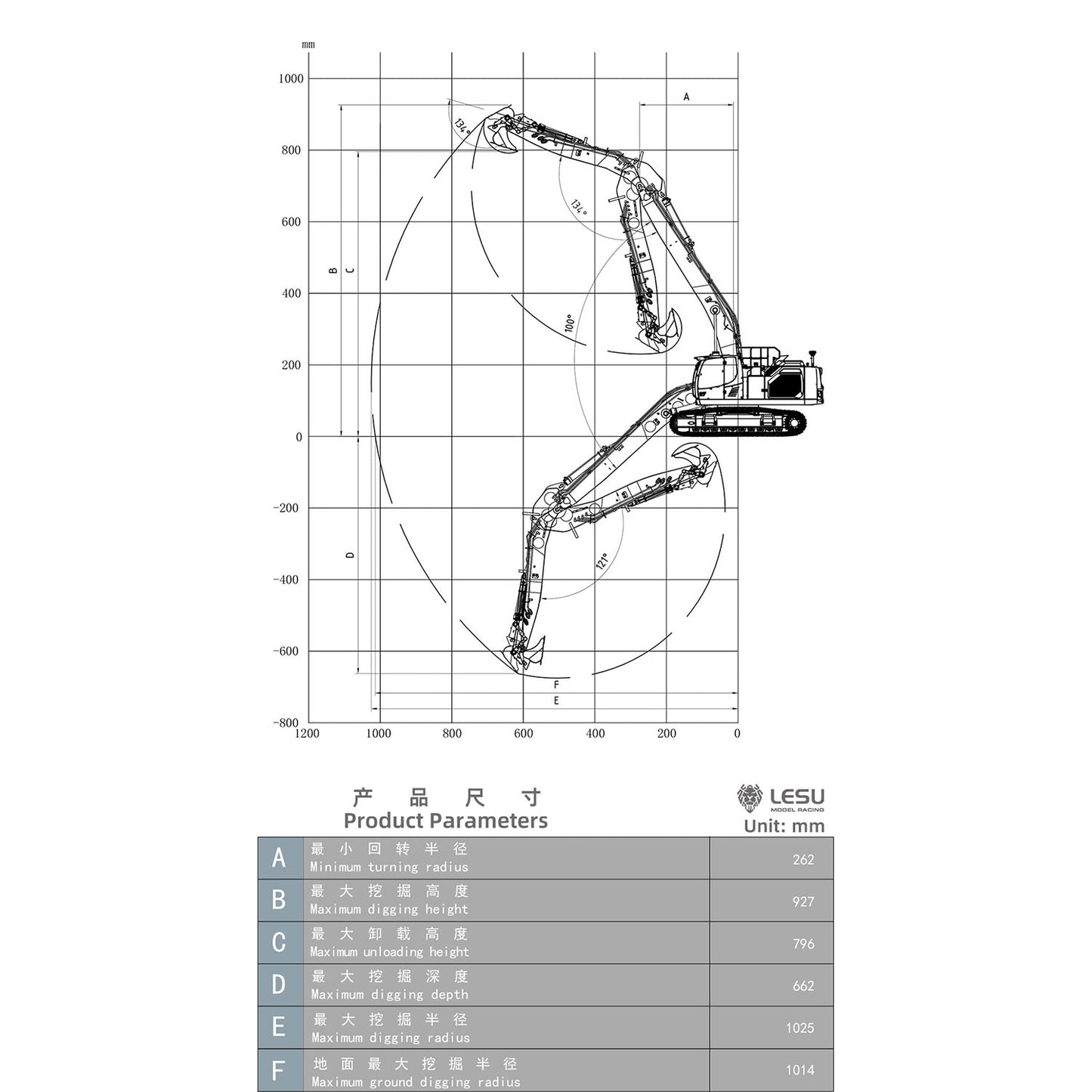 LESU AOUE LR945 1/14 RC Long-reach Hydraulic Excavator CNC Extended Arm Radio Control Digger Model Light 7CH Valve 4MPa Pump Assembled PNP
