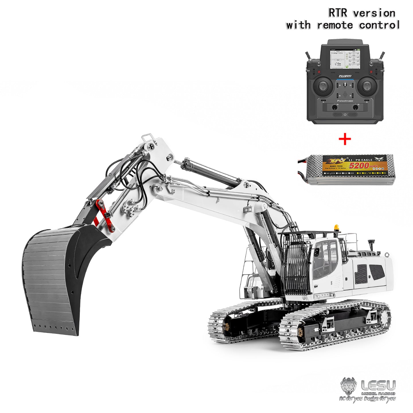 2 Arms 6CH LR956 95% Metal LESU 1/14 Remote Control Hydraulic Excavator RC Digger Construction Vehicle 4MPA Dual Pumps Light