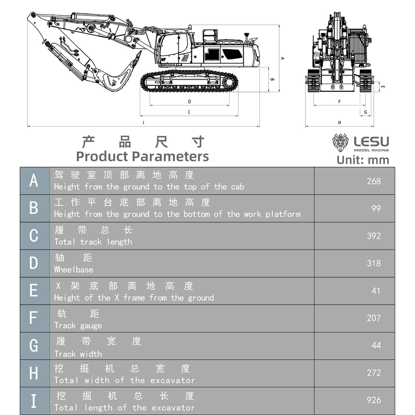 LESU Dual Pumps 1/14 RC Hydraulic Excavator LR956 Remote Control Metal 3 Arms Digger Model 4+3CH Valve Light Brushless Motor GPS without Radio System