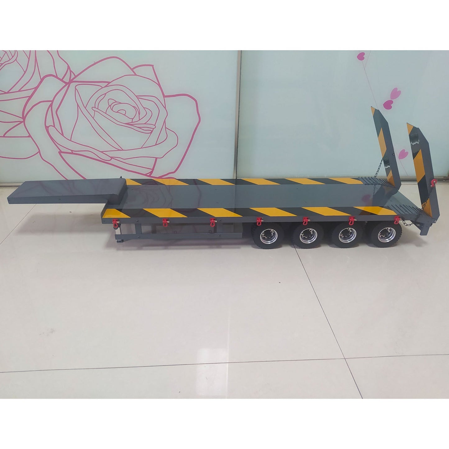 Metal Semi-trailer 4-Axle Trailer for 1/14 RC Remote Control Tractor Truck Car Hobby Model DIY Toy Parts Assembled Painted