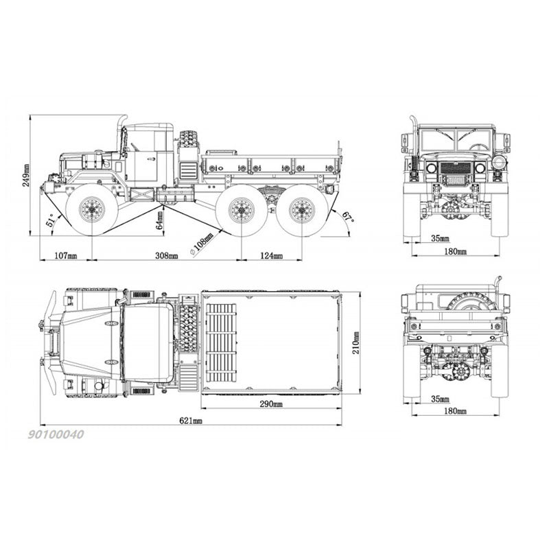 1/12 CROSS RC 6*6 Model Off Road Military Truck HC6 KIT Motor Light Metal Axles Light System and Car Trumpet