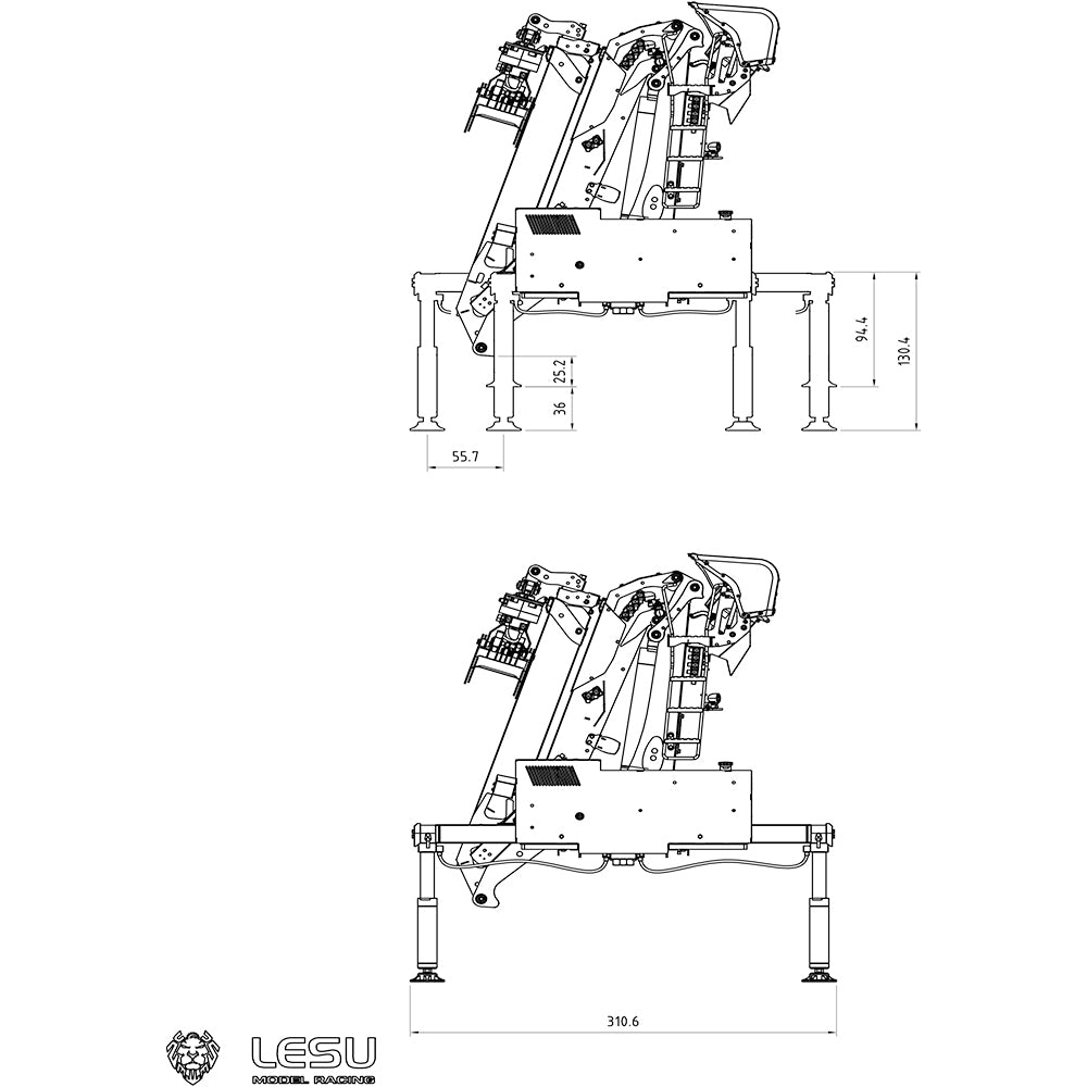 LESU Metal Hydraulic Timber Crane for 1/14 RC Log Trailer Wood Tractor Truck Car