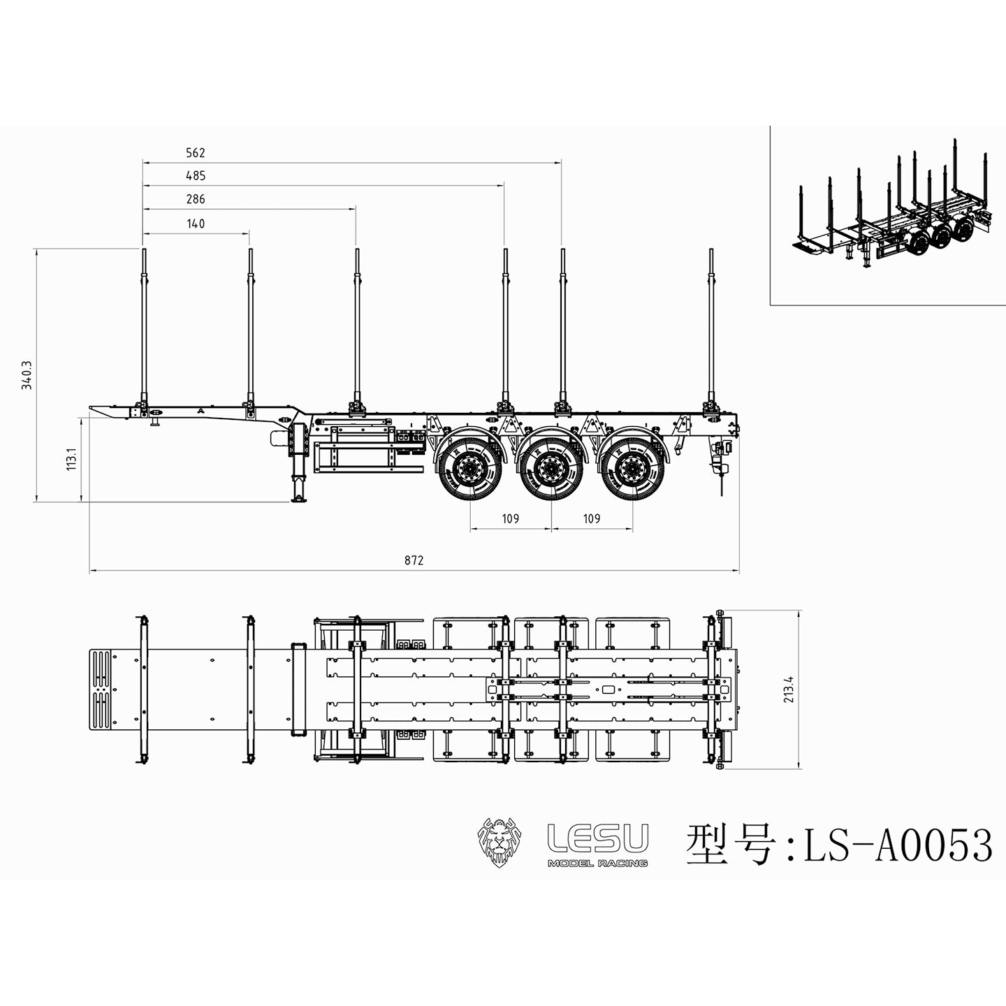 LESU 1/14 Metal RC Log Semi Trailer KIT Wood Transport Vehicle Light Electric Drum Brake Lifting Leg for TAMIYA Tractor Dumper Unassembled