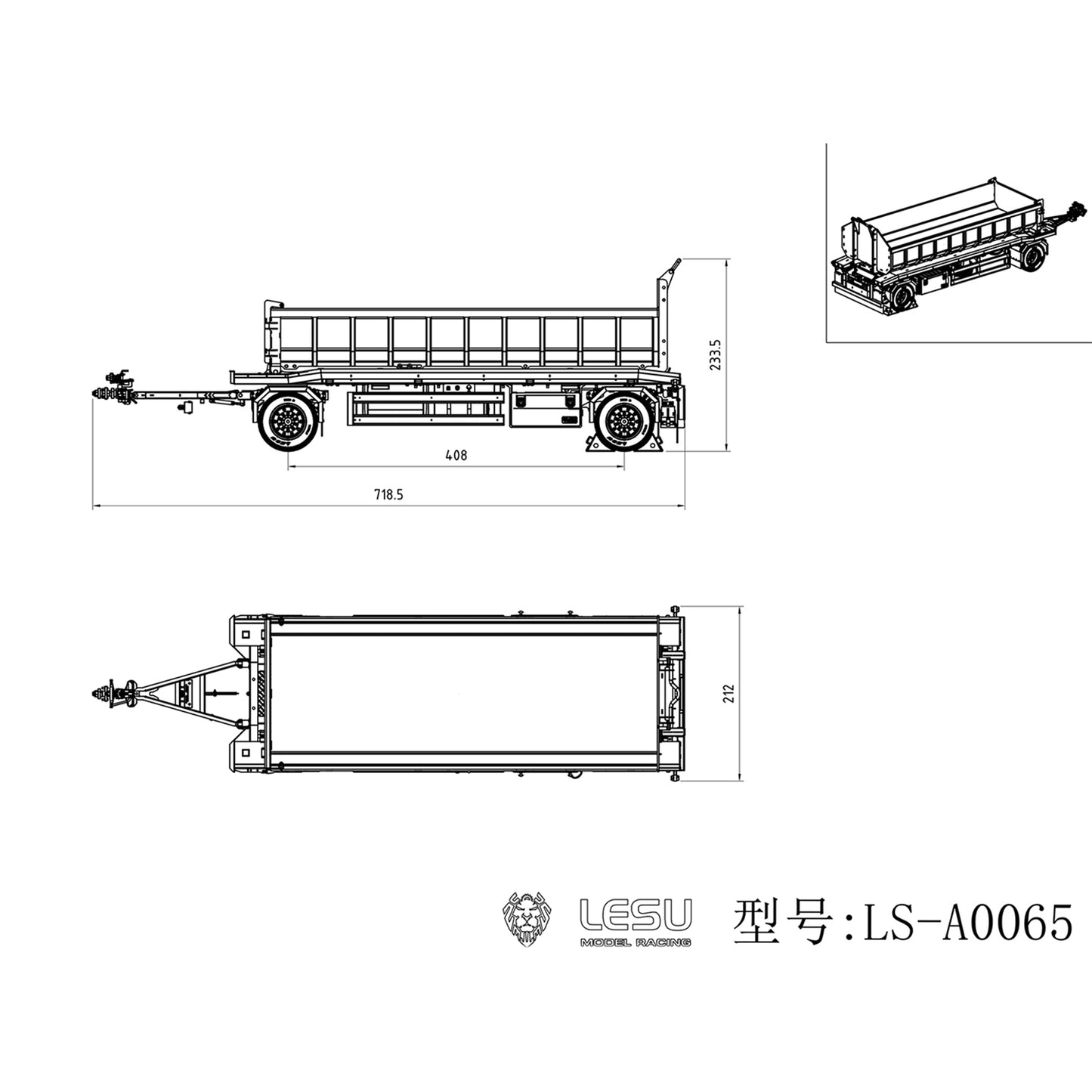 Metal 1/14 RC Trailer Model A0065 KIT Lights for LESU Remote Control Hydraulic Roll on off Dumper Radio Controlled Tipper Construction Vehicle