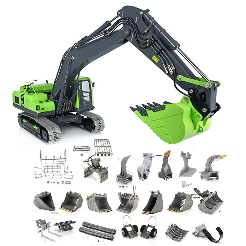 LESU 1/14 PC360 Hydraulic RC Excavator Metal Tracks Ripper Pump Grab Bucket fork Bucket Crusher Trailer Digging Tool Rack