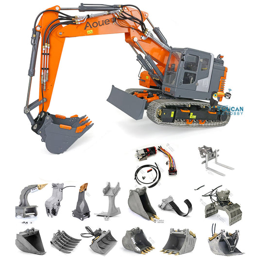 LESU 1/14 Metal Aoue ET26L Hydraulic RC Excavator Painted Three-section Ripper Bucket Tree Digging Tool Compactor Trailer Crusher