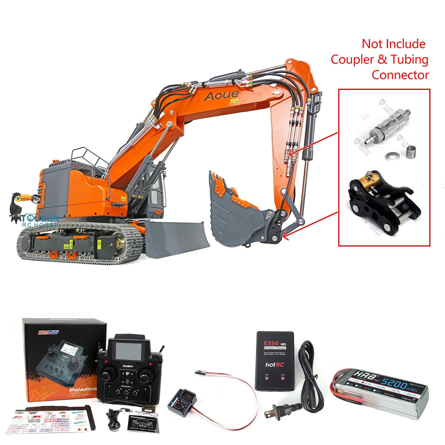 LESU 1/14 Metal Aoue ET26L Hydraulic RC Excavator Painted Three-section Ripper Bucket Tree Digging Tool Compactor Trailer Crusher