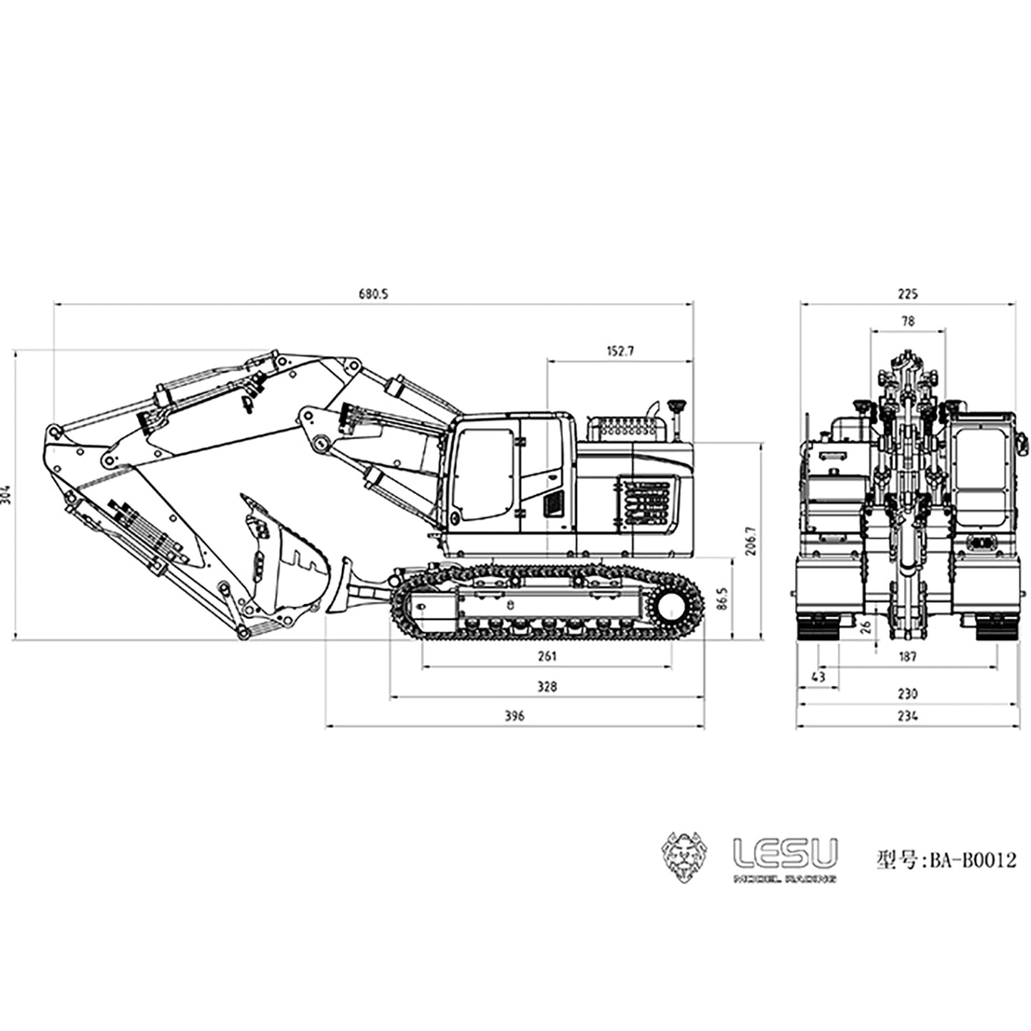 LESU 1/14 Metal Aoue ET26L Hydraulic RC Excavator Painted Three-section Ripper Bucket Tree Digging Tool Compactor Trailer Crusher