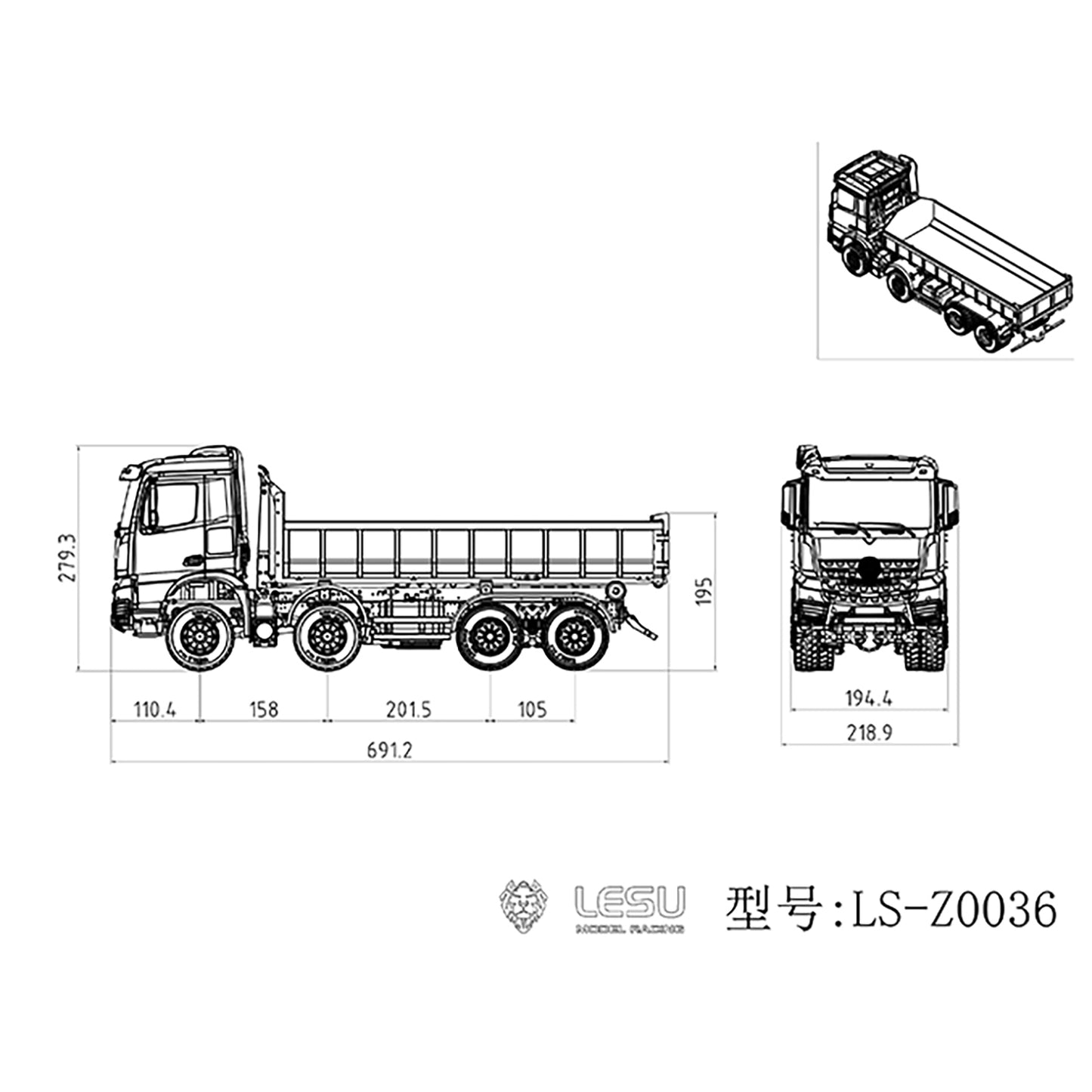 In Stock LESU 1/14 Scale 8x8 Truck Hydraulic Remote Controlled Dumper Roll On/Off Tipper Model Sound Light System Motor Front Towing Hook
