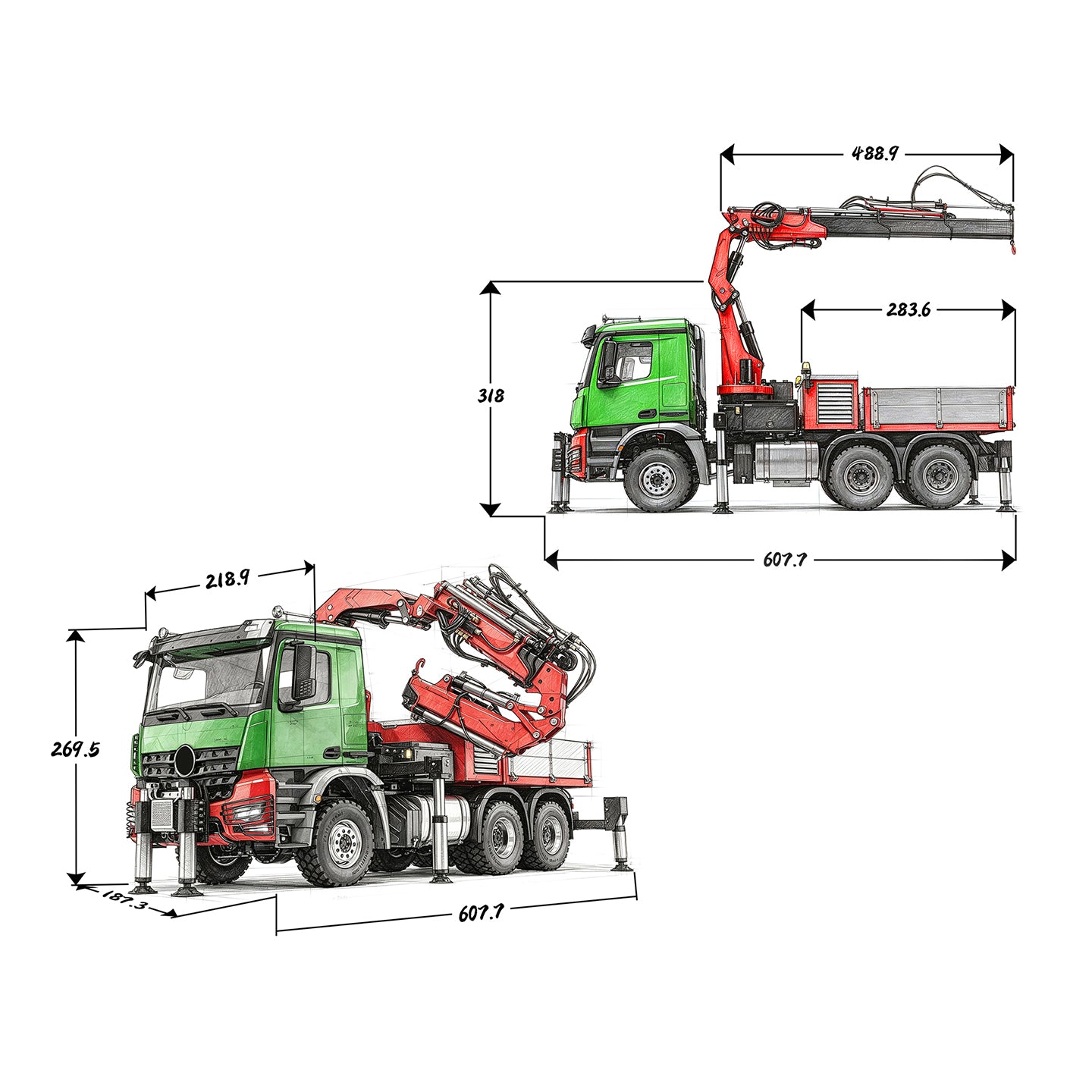 LESU 3363 6X6 Metal 1/14 RC Hydraulic Crane Truck Fly Jib Arm 3Speed Remote Control Lorry 7CH Valve 6 Outriggers Axle Diff Lock
