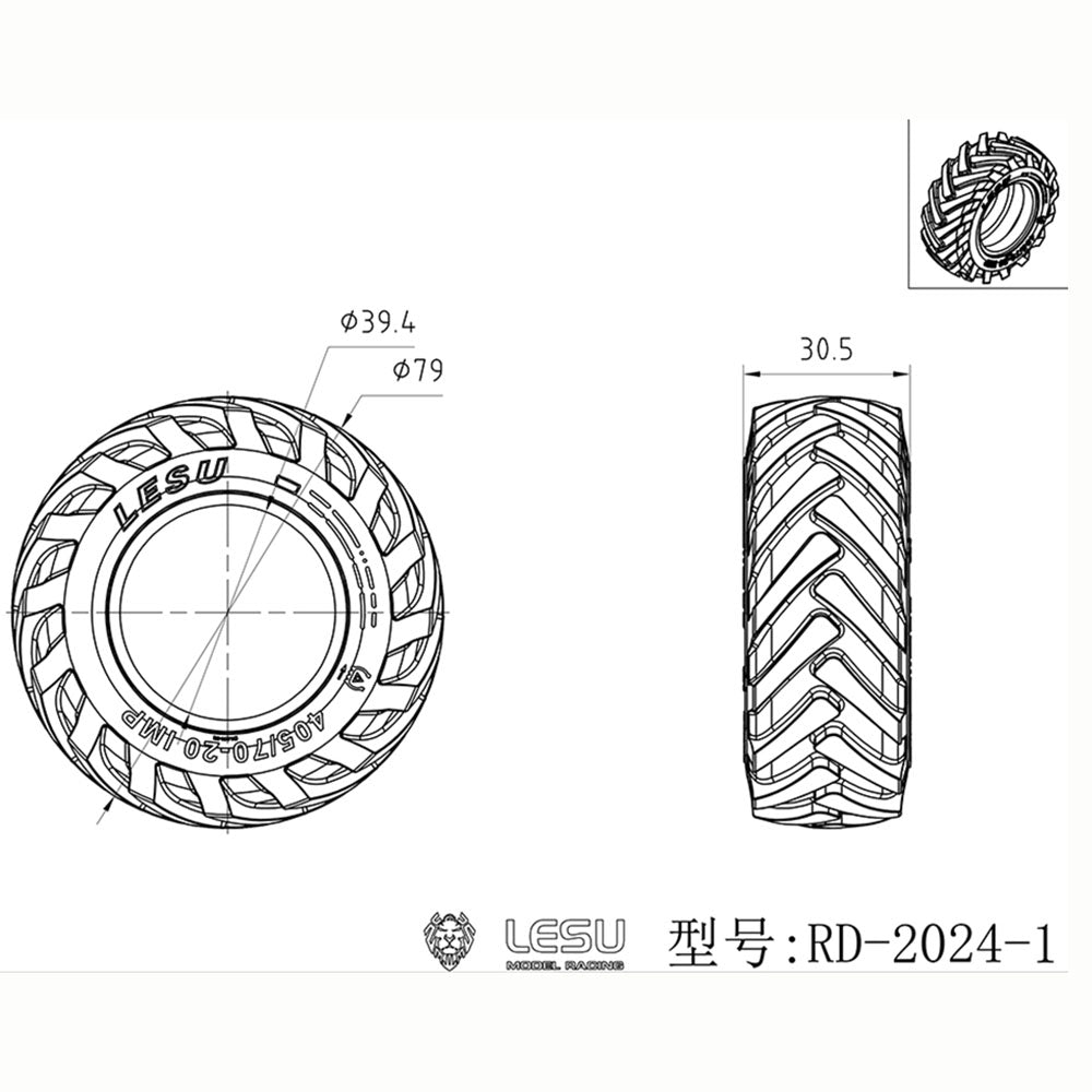 1Pair Wheel Metal Hub Rubber Tire for LESU AOUE MCL8 AT1050 6MDX DIY 1/14 RC Hydraulic Loader Radio Control Dump Truck Model Car