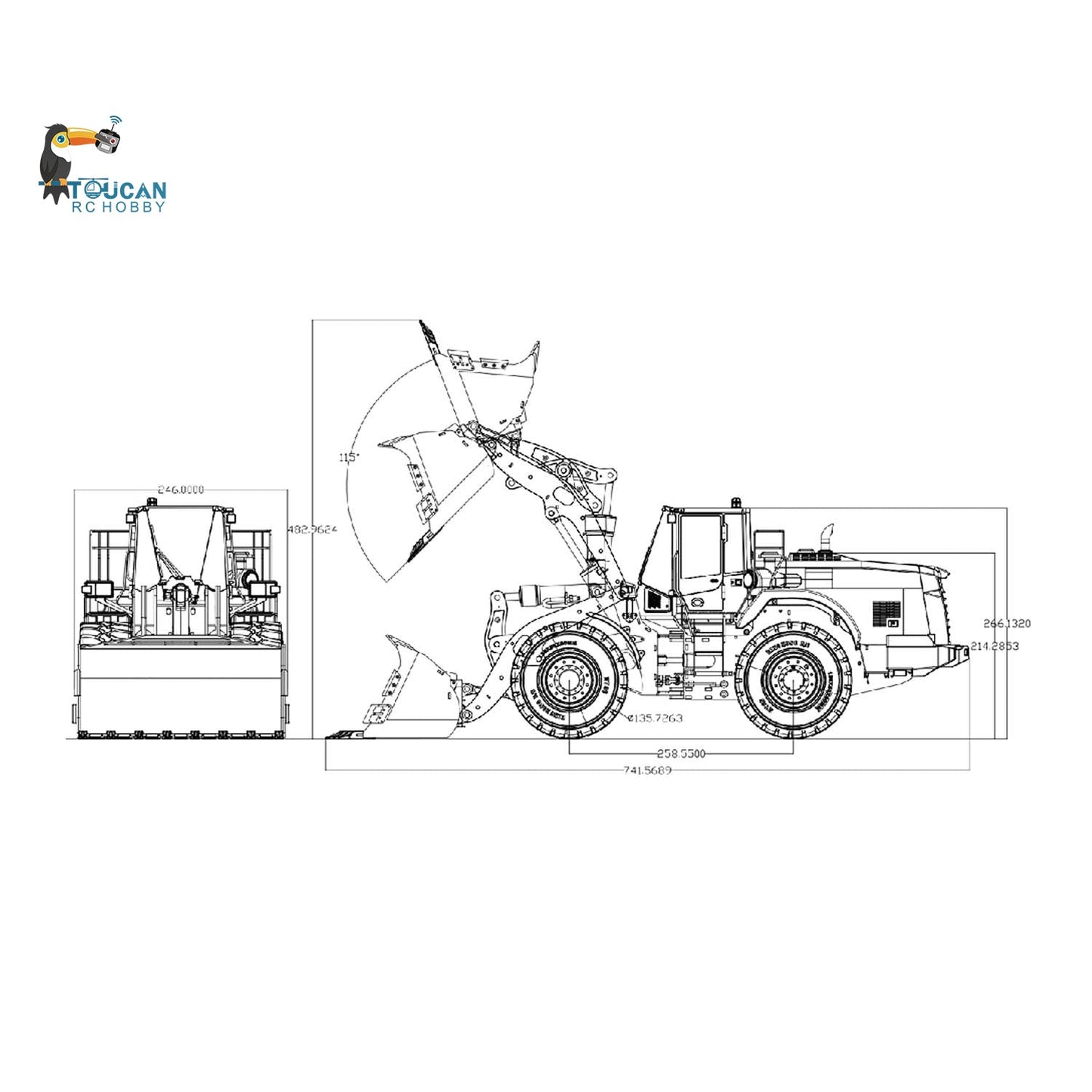 Metal 1/14 RC Hydraulic Loader WA480 Heavy Construction Machine Differential Lock Axles Quick Coupler Fork Light Sound ST8