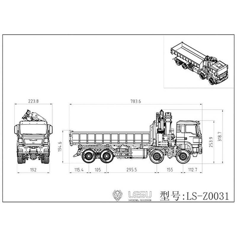 1/14 LESU 8*8 Hydraulic RC Truck Dumper Tipper Radio Controlled Roll on/off Car Model Metal Crane Motor ESC Servo Light Sound System