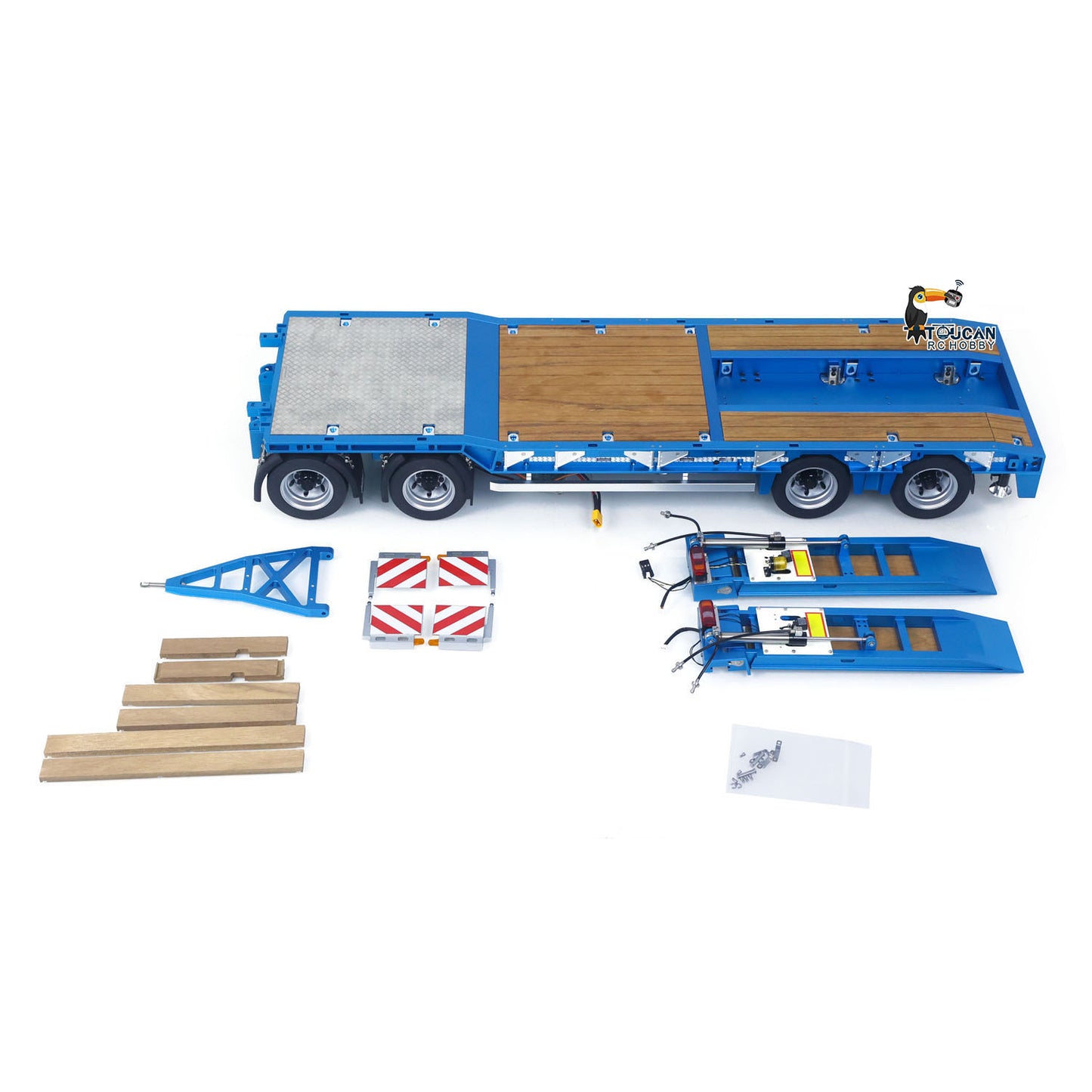 CUT 1/14 4-Axles CNC Metal RC Low Flatbed Trailer Blue Chassis and Hydraulic System Config