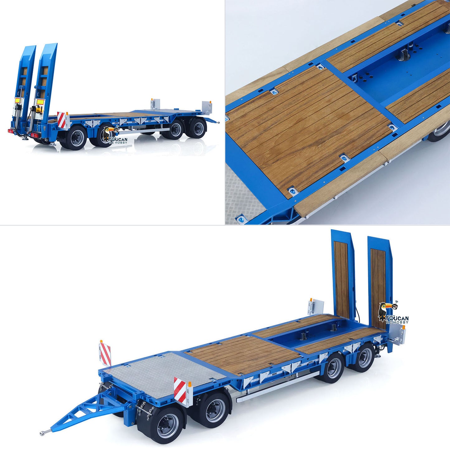 CUT 1/14 4-Axles RC Hydraulic Low Flatbed Trailer Blue Overall View Air Suspension 56368