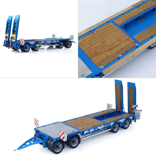 CUT 1/14 4-Axles RC Hydraulic Low Flatbed Trailer Blue Overall View Air Suspension 56368