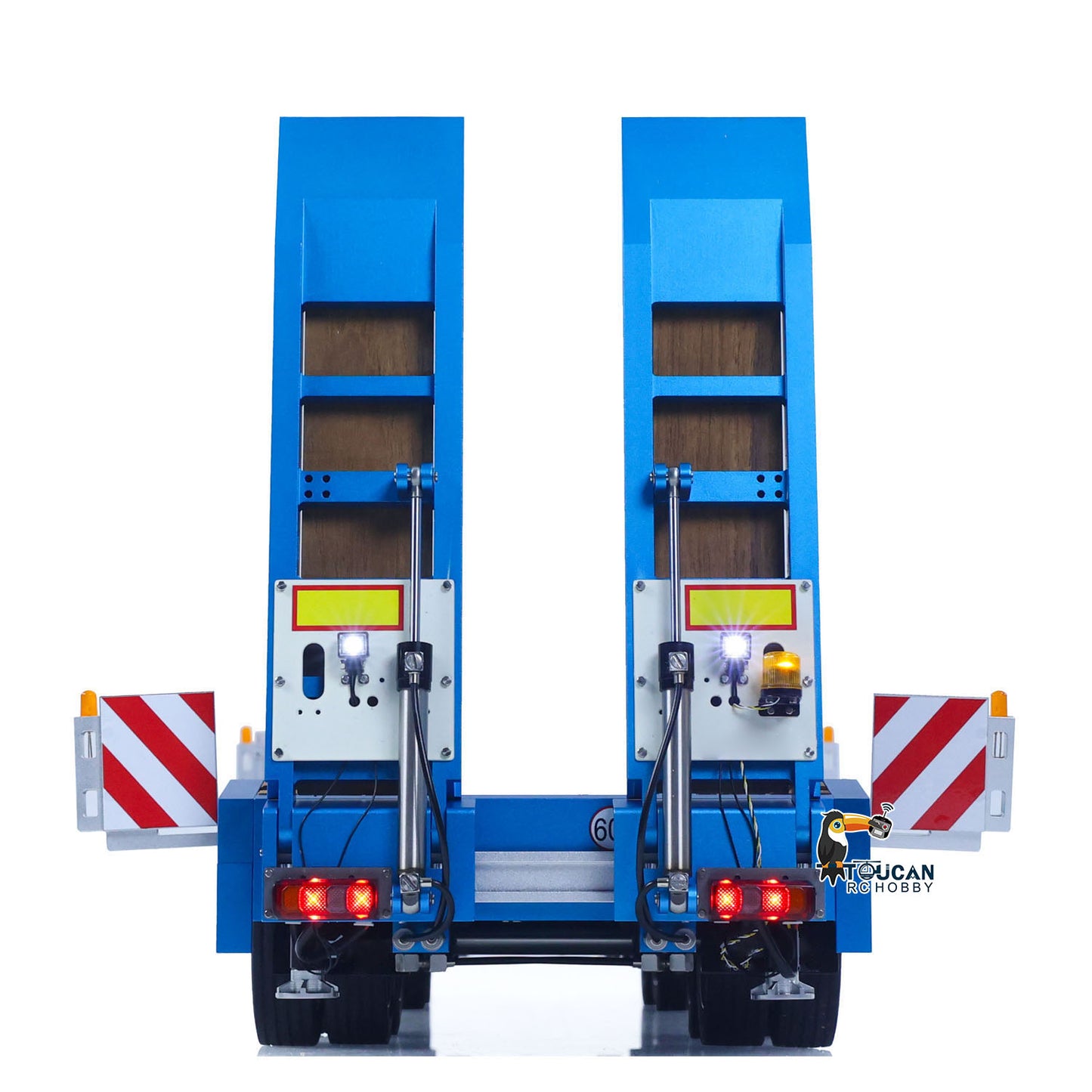CUT 1/14 4-Axles RC Low Flatbed Trailer Tailboard Hydraulic Cylinder Close-Up CNC Metal
