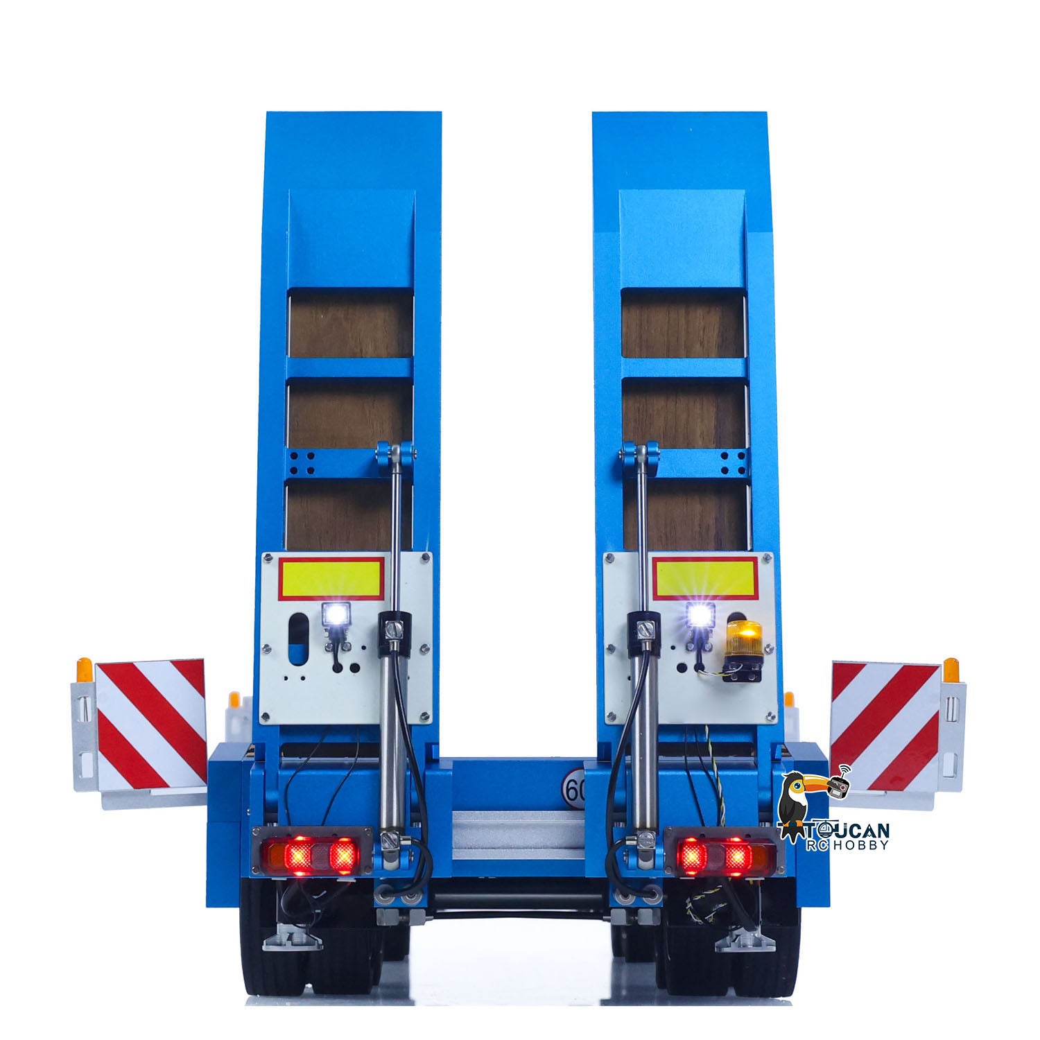CUT 1/14 4-Axles RC Low Flatbed Trailer Tailboard Hydraulic Cylinder Close-Up CNC Metal