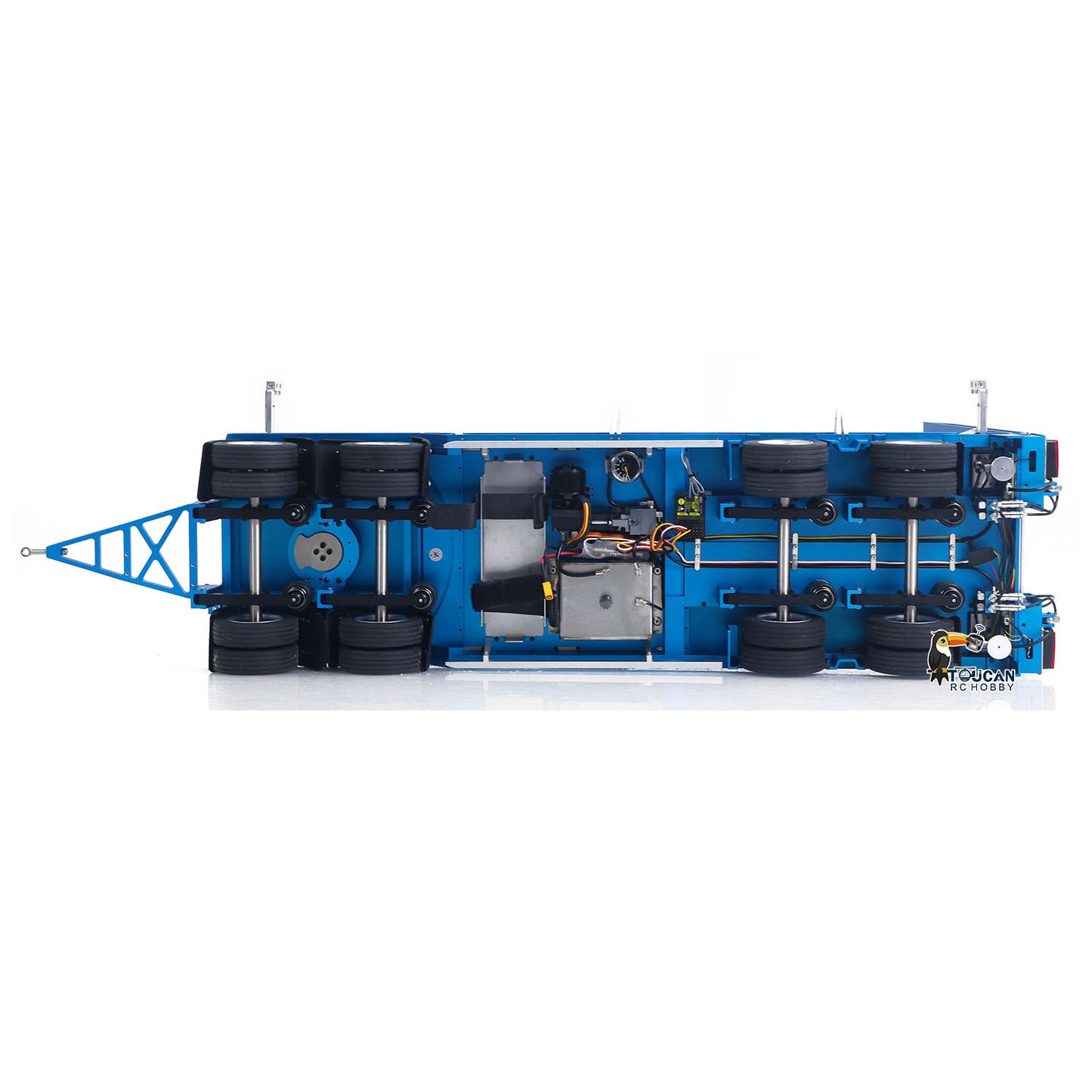 CUT 1/14 RC 4-Axles Hydraulic Low Flatbed Trailer Metal Chassis Detail With Simulated Air Suspension