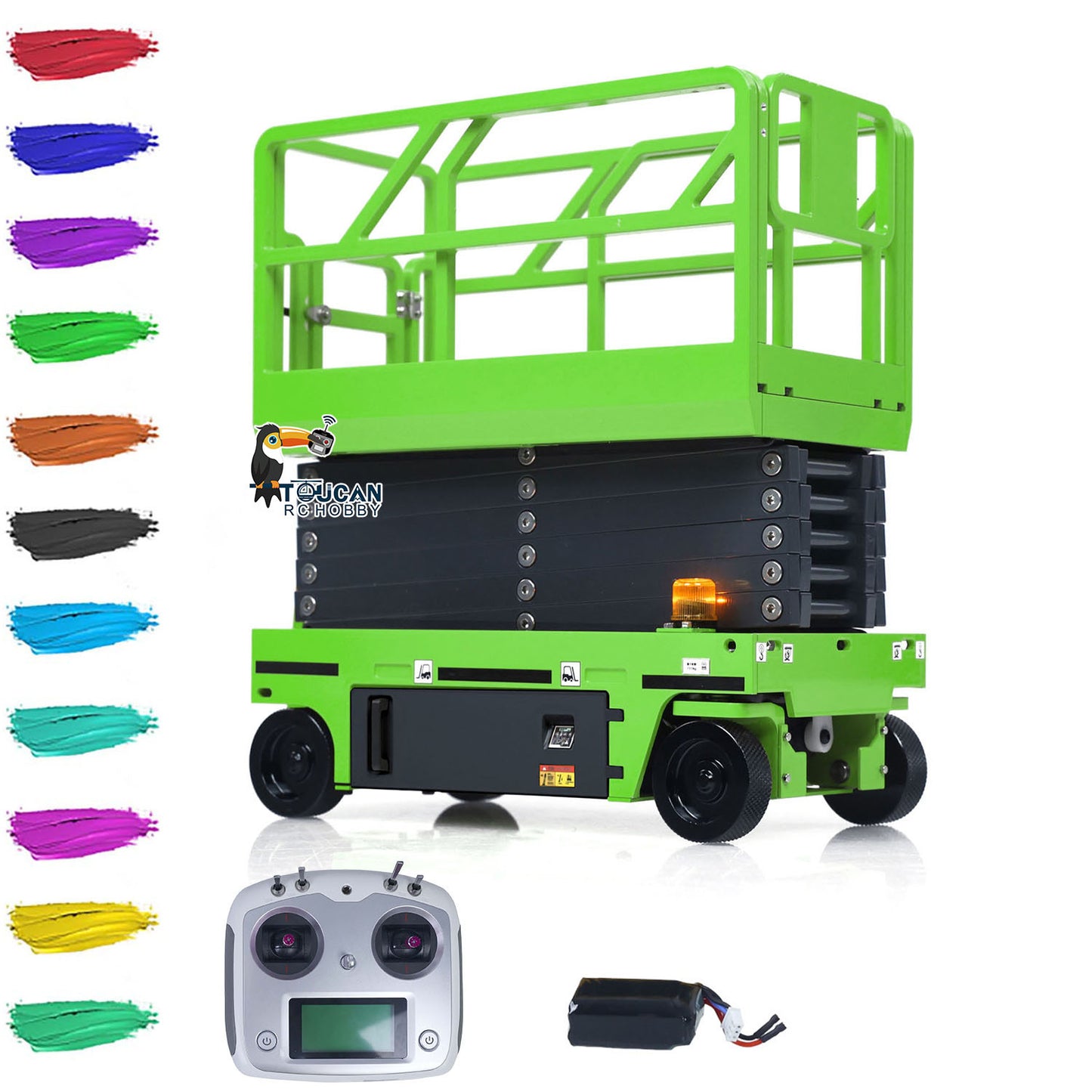 1/14 CUT Metal Hydraulic RC Scissor Lift Aerial Work Platform Kawasaki Green Ready To Run
