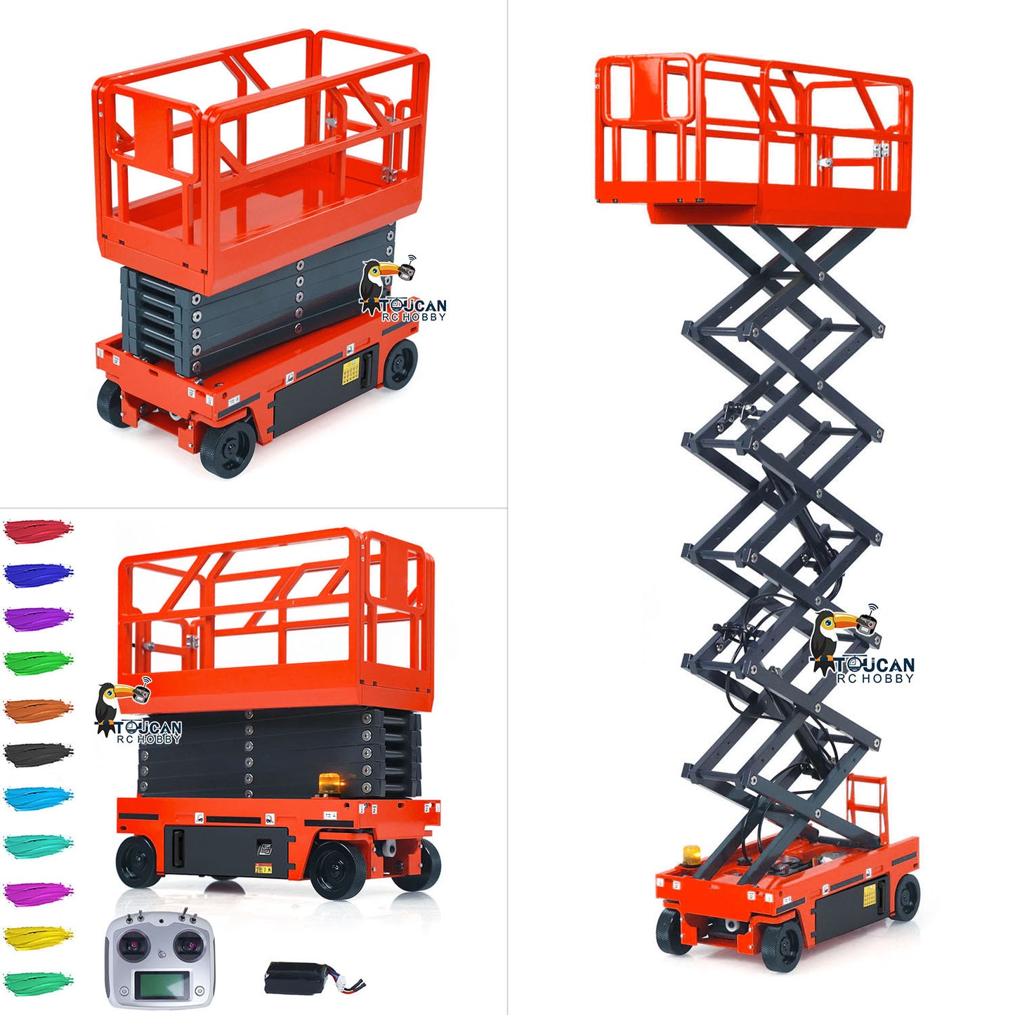 1/14 CUT Metal RC Hydraulic Scissor Lift Aerial Work Platform Orange Red Assembled Model