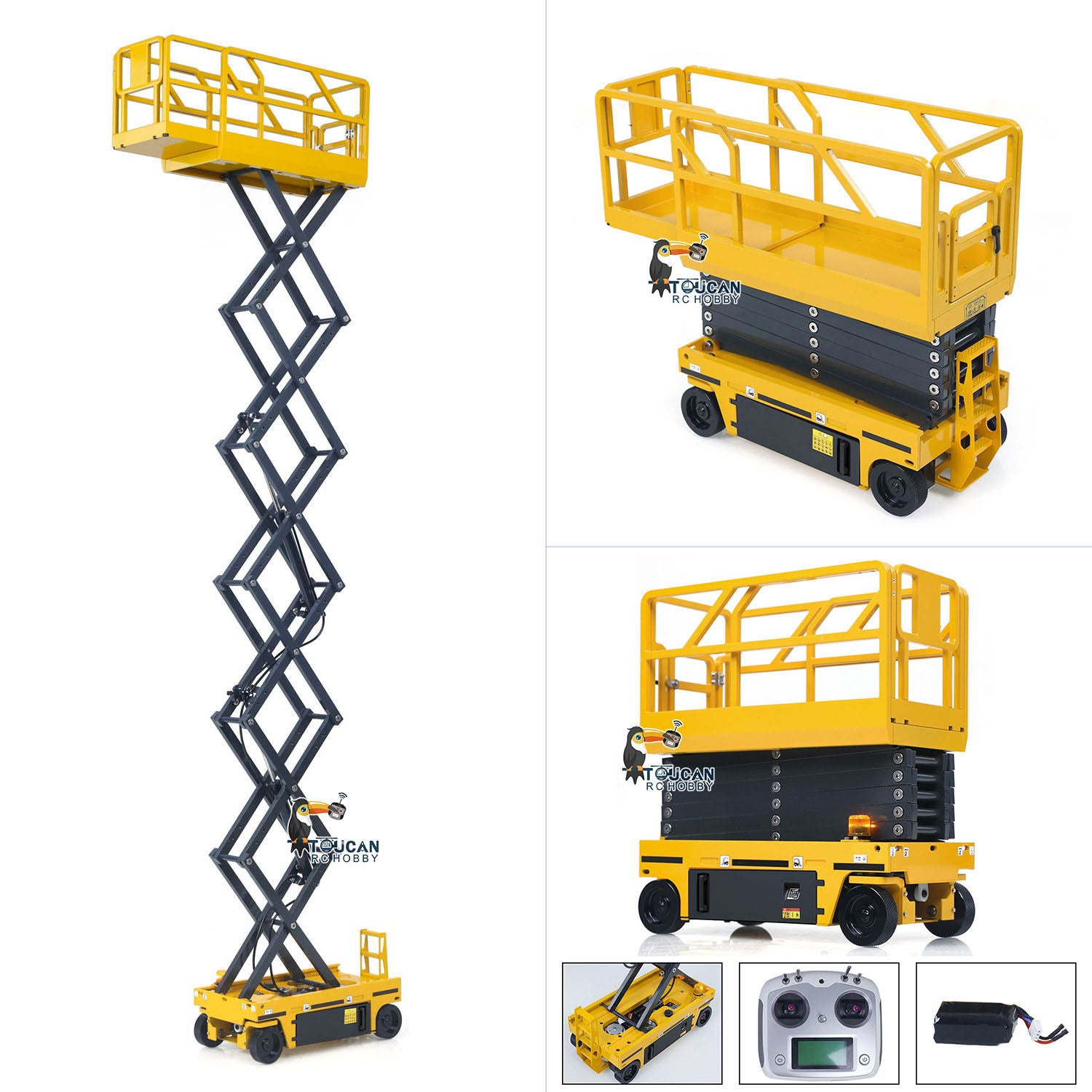 1/14 CUT Metal RC Hydraulic Scissor Lift Aerial Work Platform Yellow Assembled RTR Model